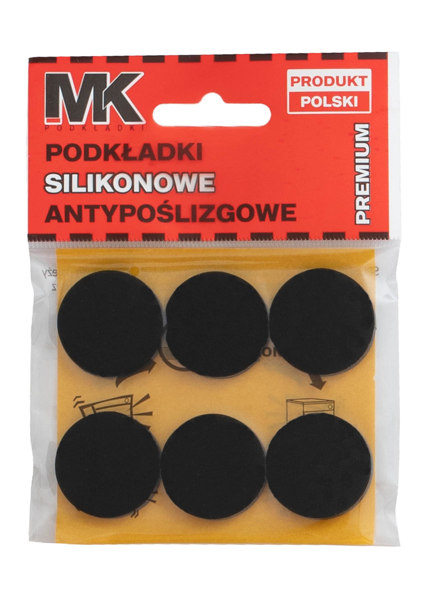Podkładki antypoślizgowe silikonowe 28 mm czarne 6 szt. 0
