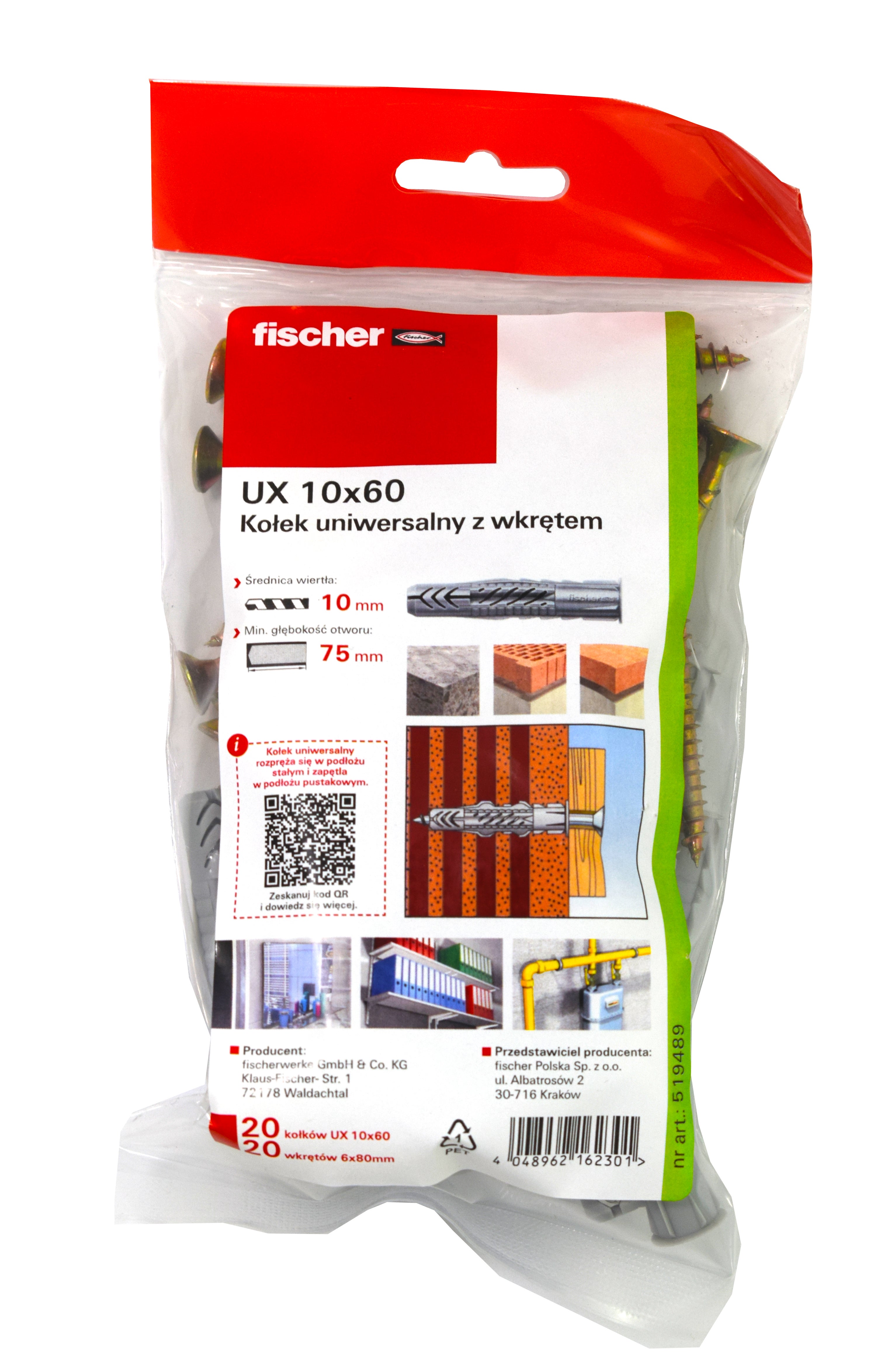 Kolek rozporowy uniwersalny UX z wkrętem 10x60 mm (20 szt.) 1