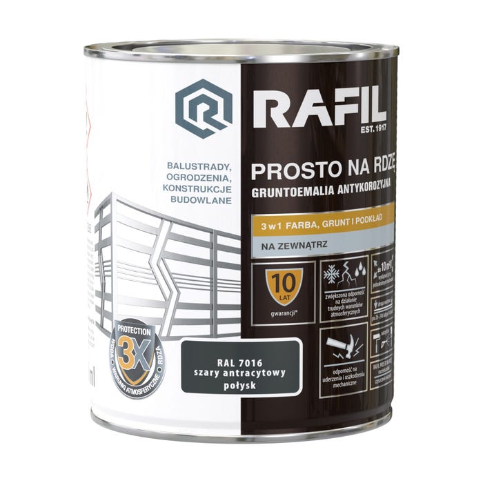 Farba na rdzę Rafil szary antracytowy RAL7016 połysk 0,75l