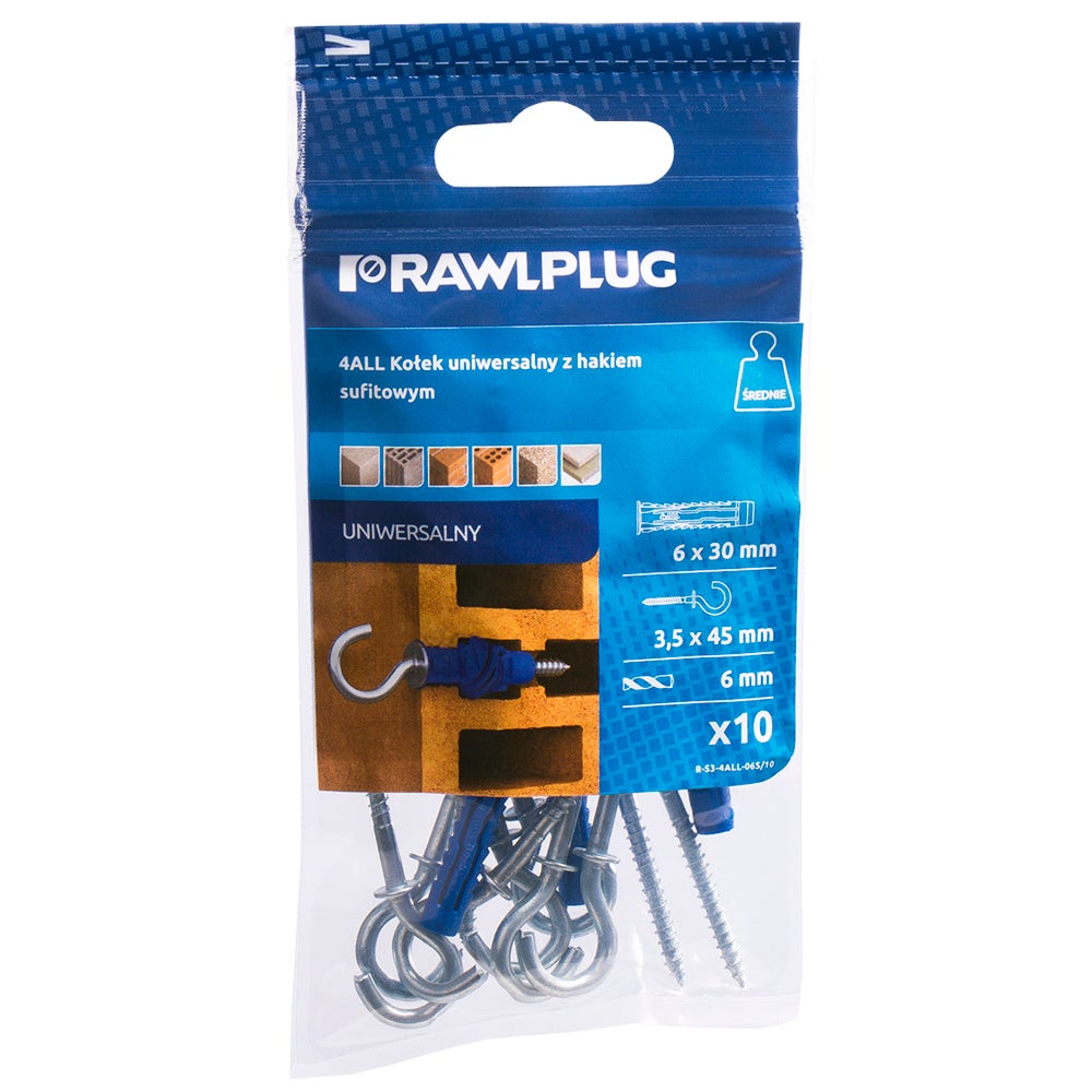 Kołek uniwersalny 6x30mm z hakiem sufit. (10 szt.)  1