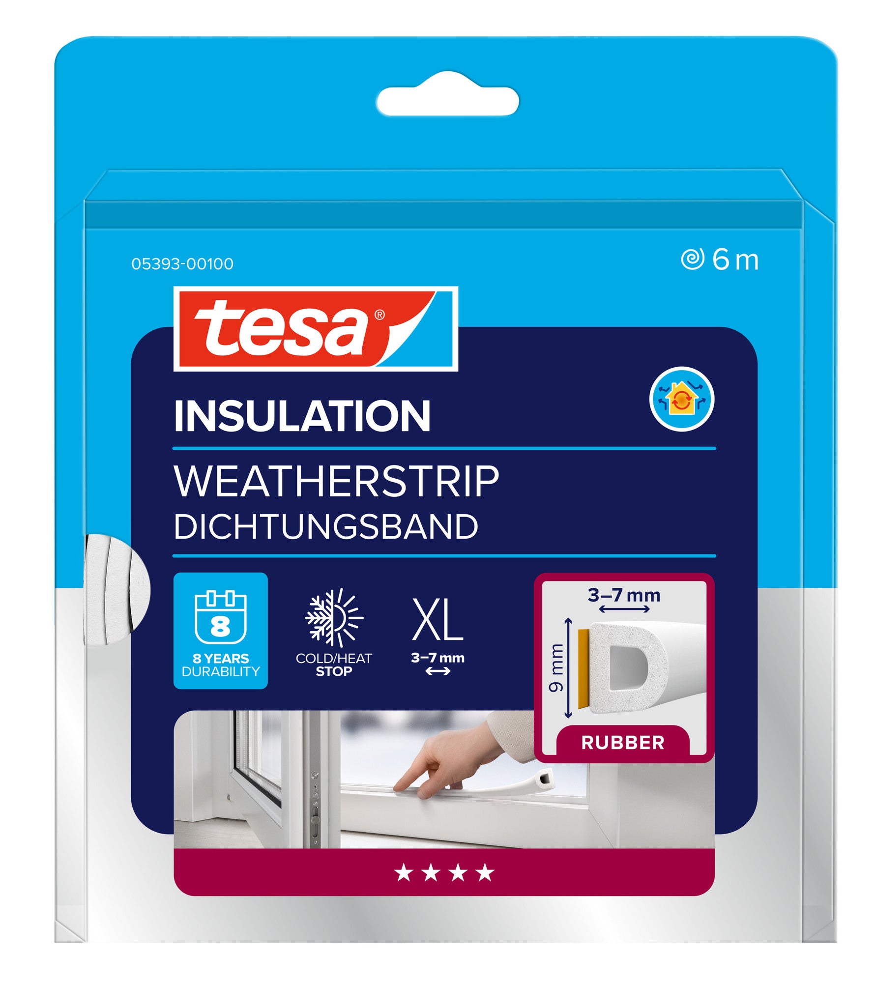 Samoprzylepna uszczelka gumowa do okien i drzwi tesamoll® profil D 6 metrów biała TESA 0