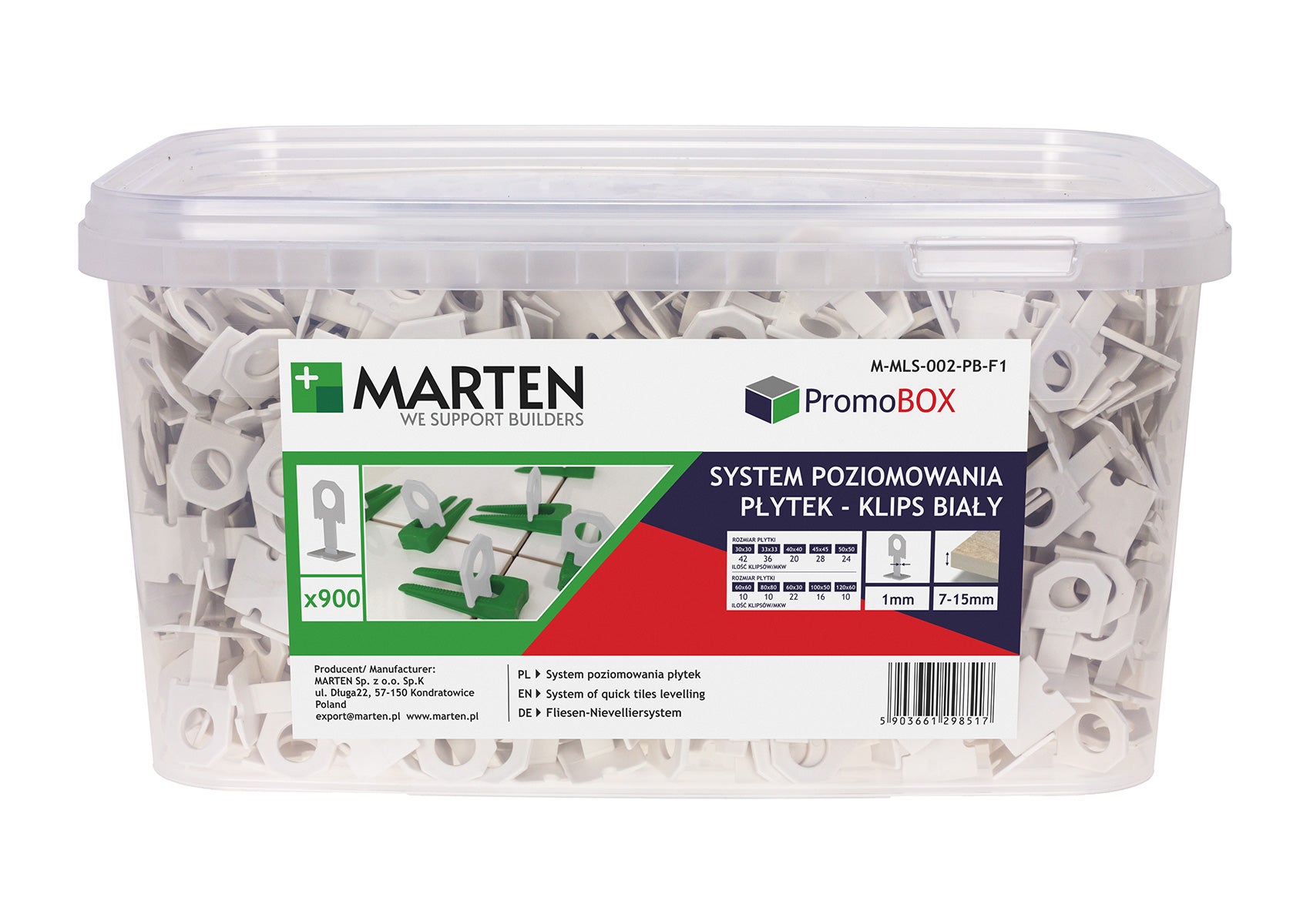 System poziomowania: klipsy białe 1mm 900 szt. 1