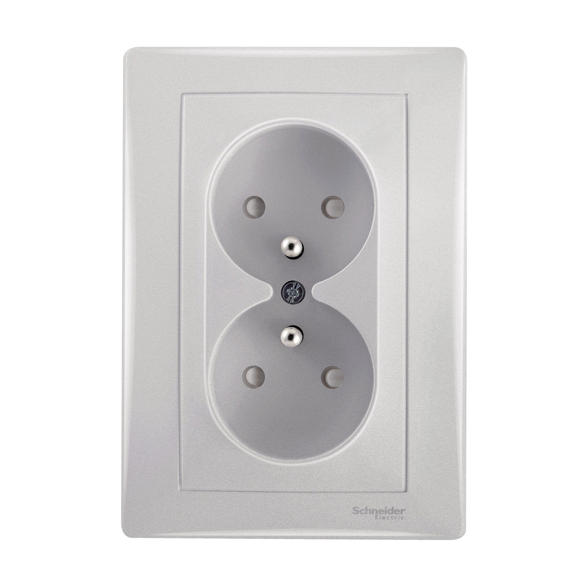 Schneider Sedna aluminium gniazdo podwójne z uziemieniem z ramką
