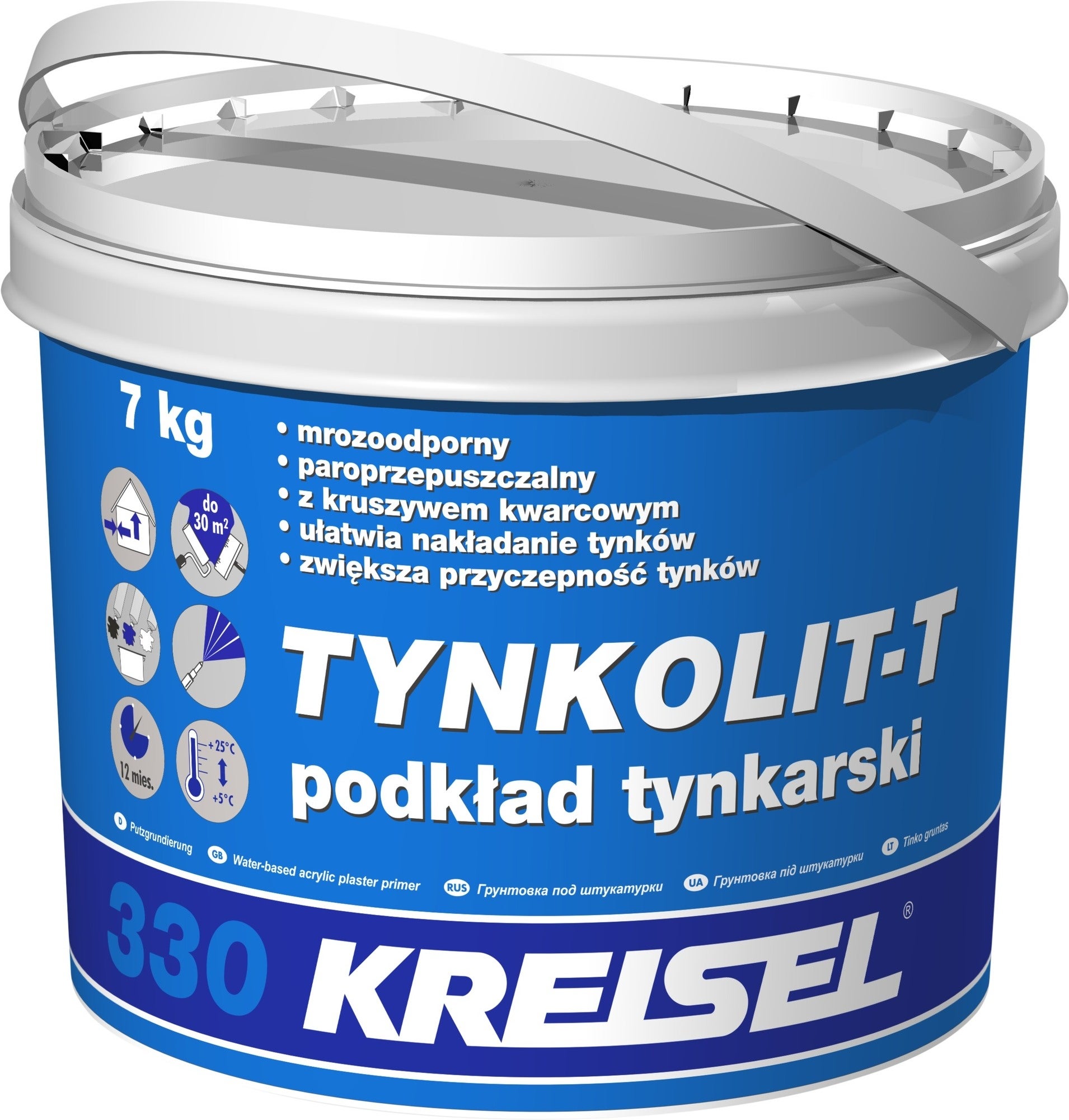 Środek gruntujący pod tynki mineralne, dekoracyjne, mozikowe Kreisel Tynkolit-T 330 7 kg, biały 1