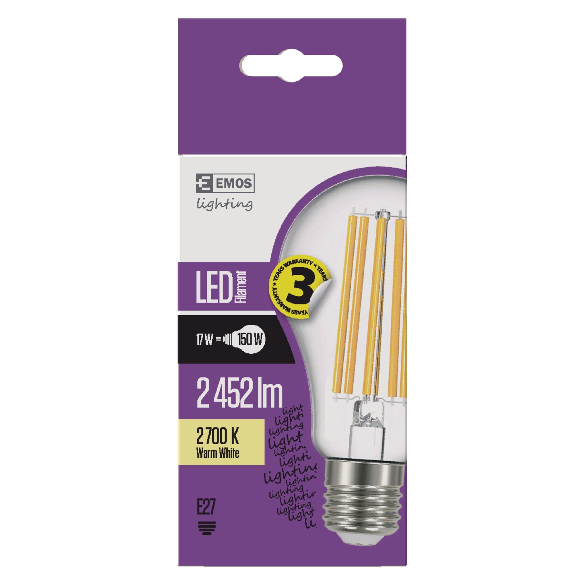 Żarówka LED E27 filament A60 17W 2452lm 2700K 1