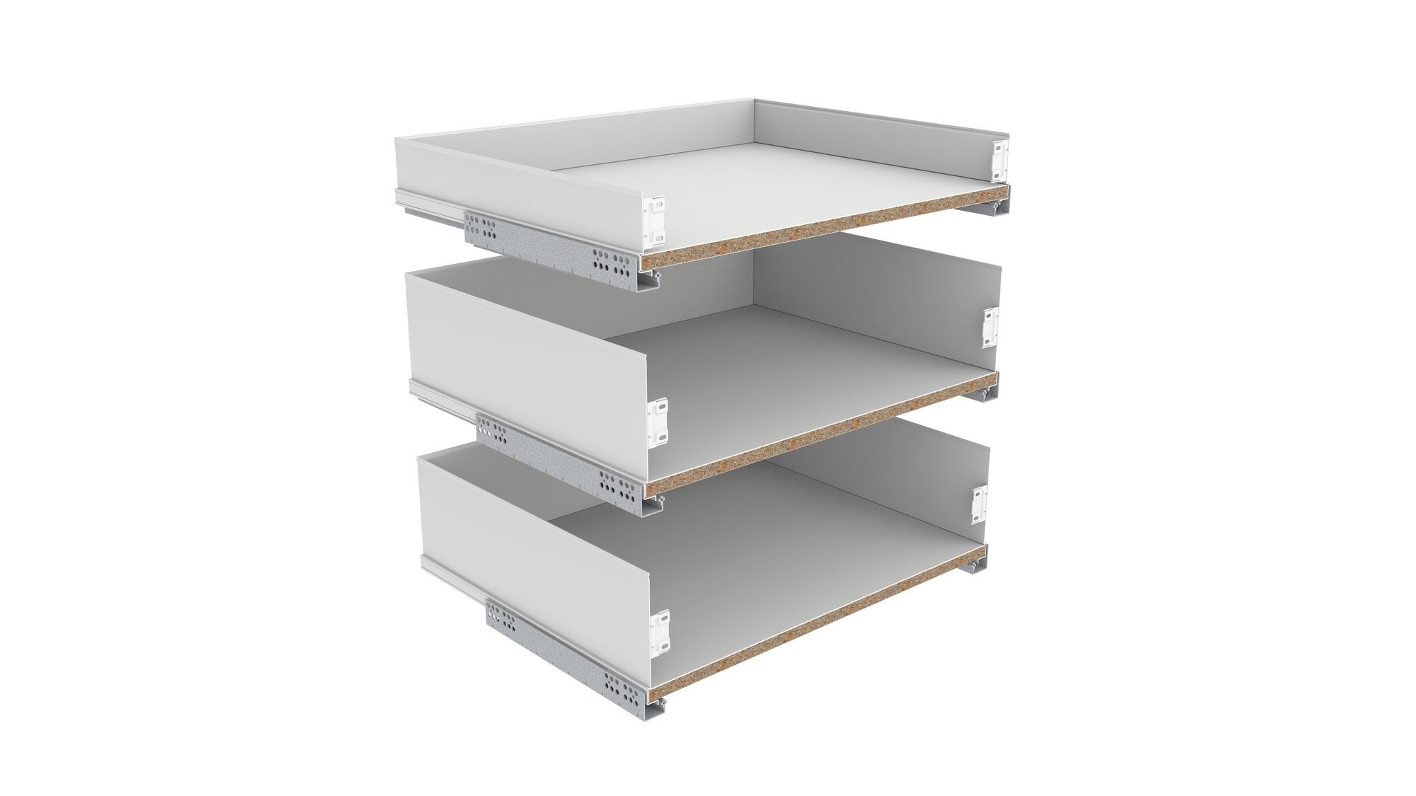 Komplet szuflad do szafki kuchennej białe trzy sztuki 60 cm