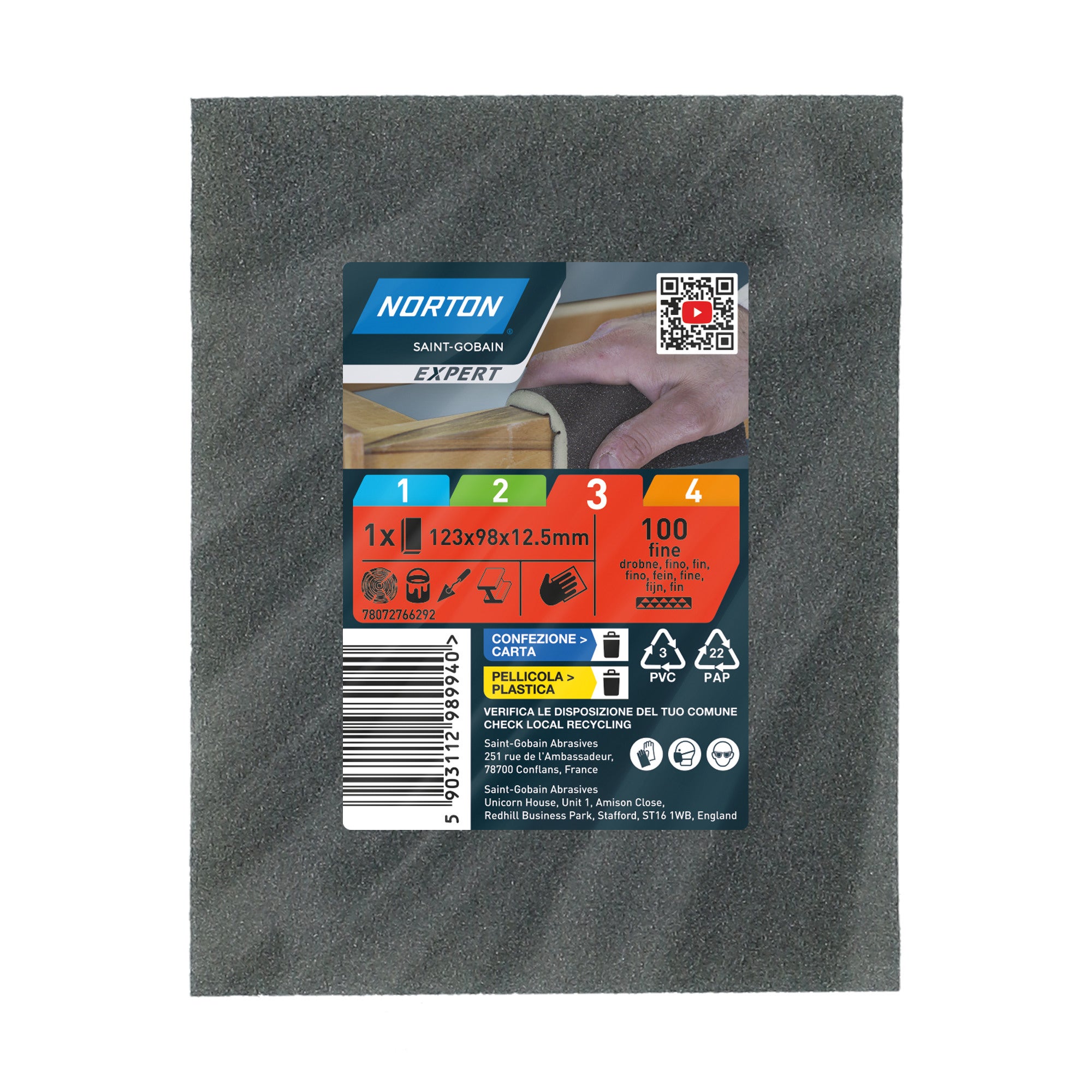 Gąbka ścierna 2-stronna 123x98x12,5 mm P100