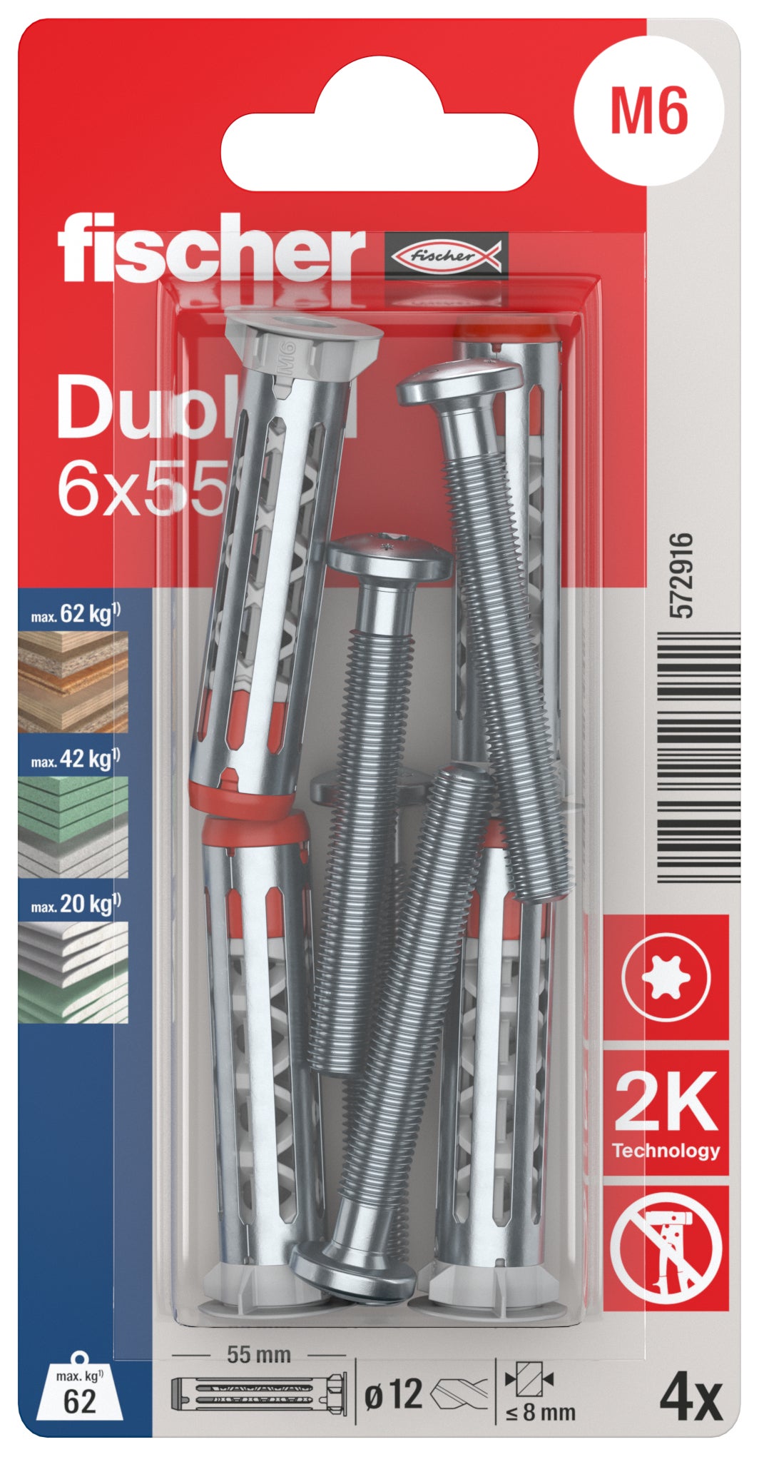 Kołek typu Molly do płyt g/k 6x55 mm (4 szt.) 1