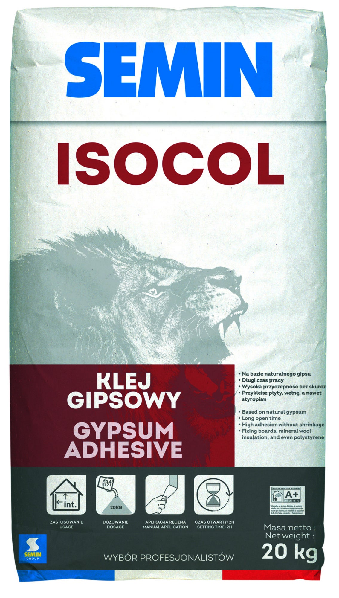 Klej gipsowy do wewnątrz Semin Isocol 20 kg 
