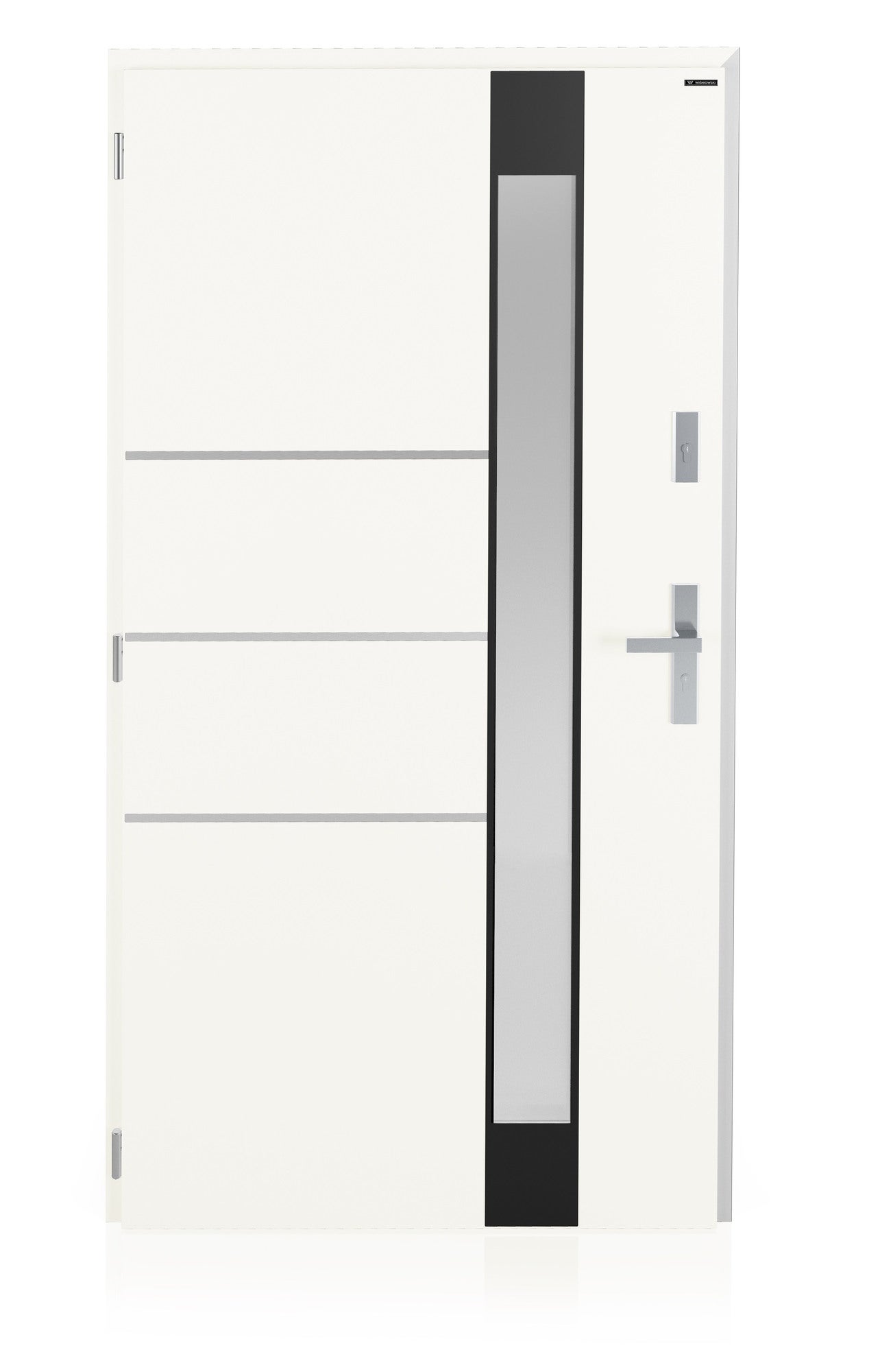Drzwi zewnętrzne Nex Vitre szyba z efektem lustro weneckie białe (RAL 9010) 90 lewe