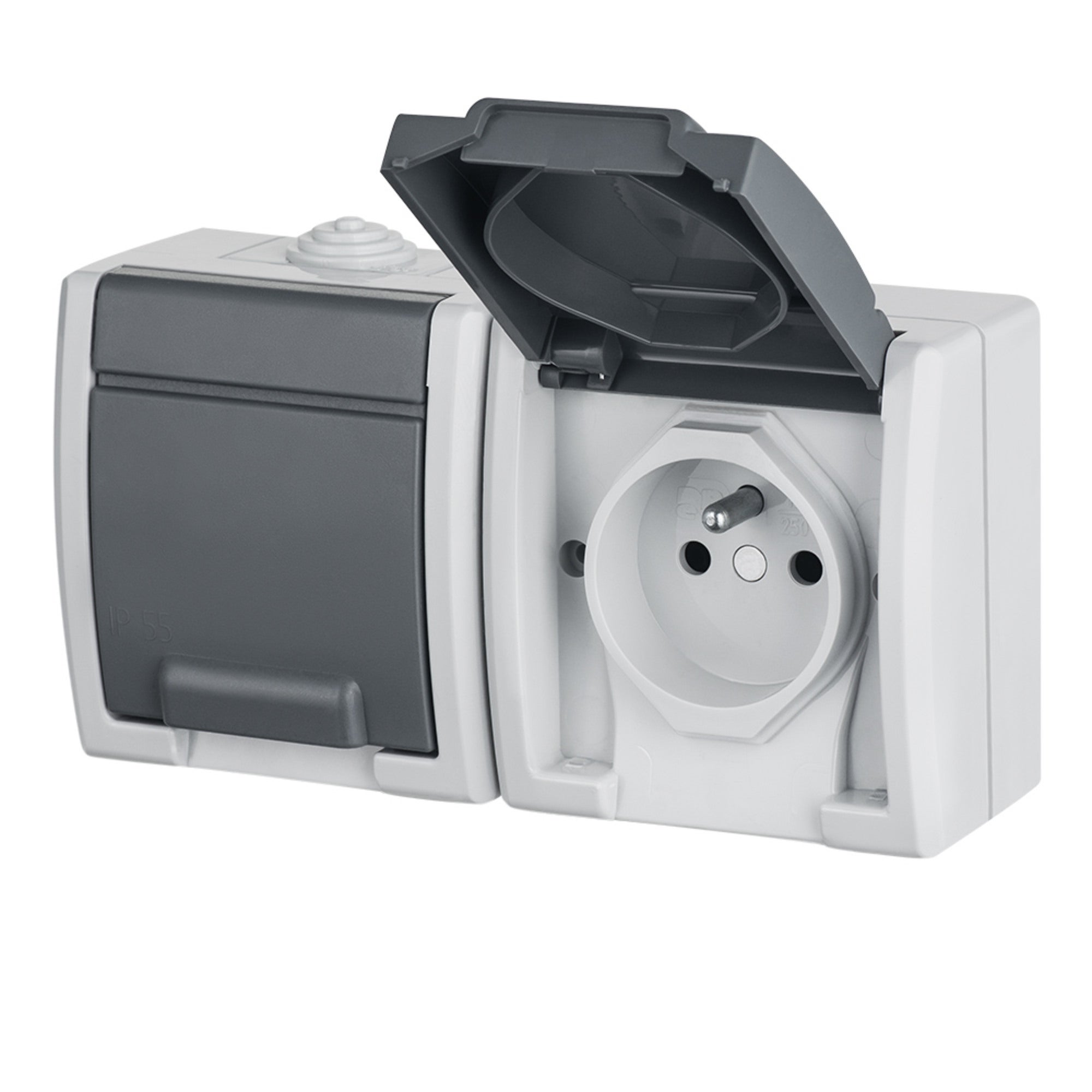 Elektroplast Aquant szary gniazdo podwójne z uziemieniem IP55 1