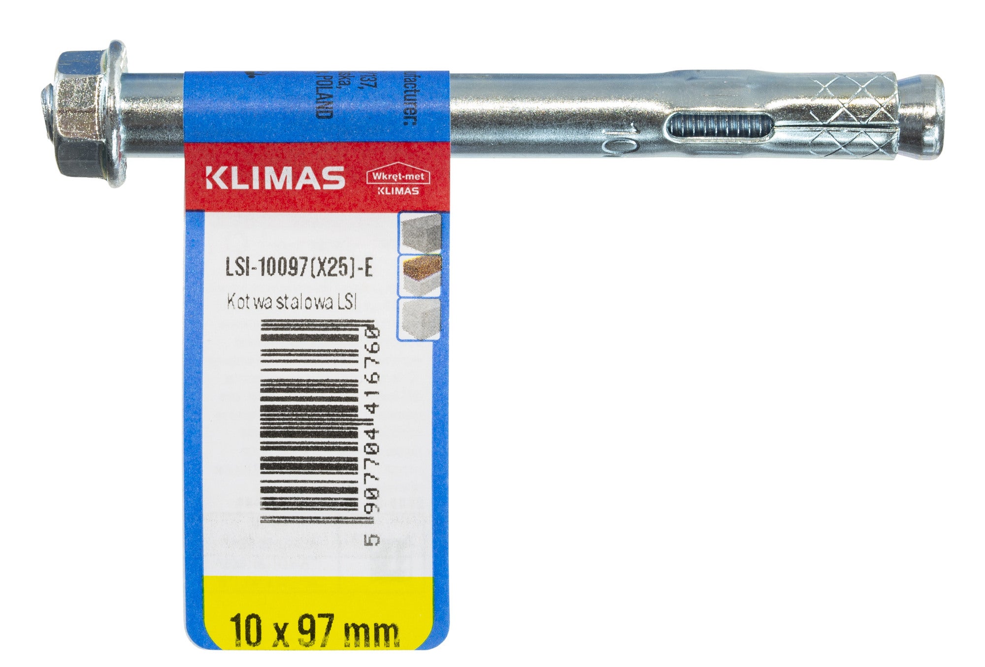 Kotwa stalowa jednorozporowa z nakrętką podkładkową 10x97 mm