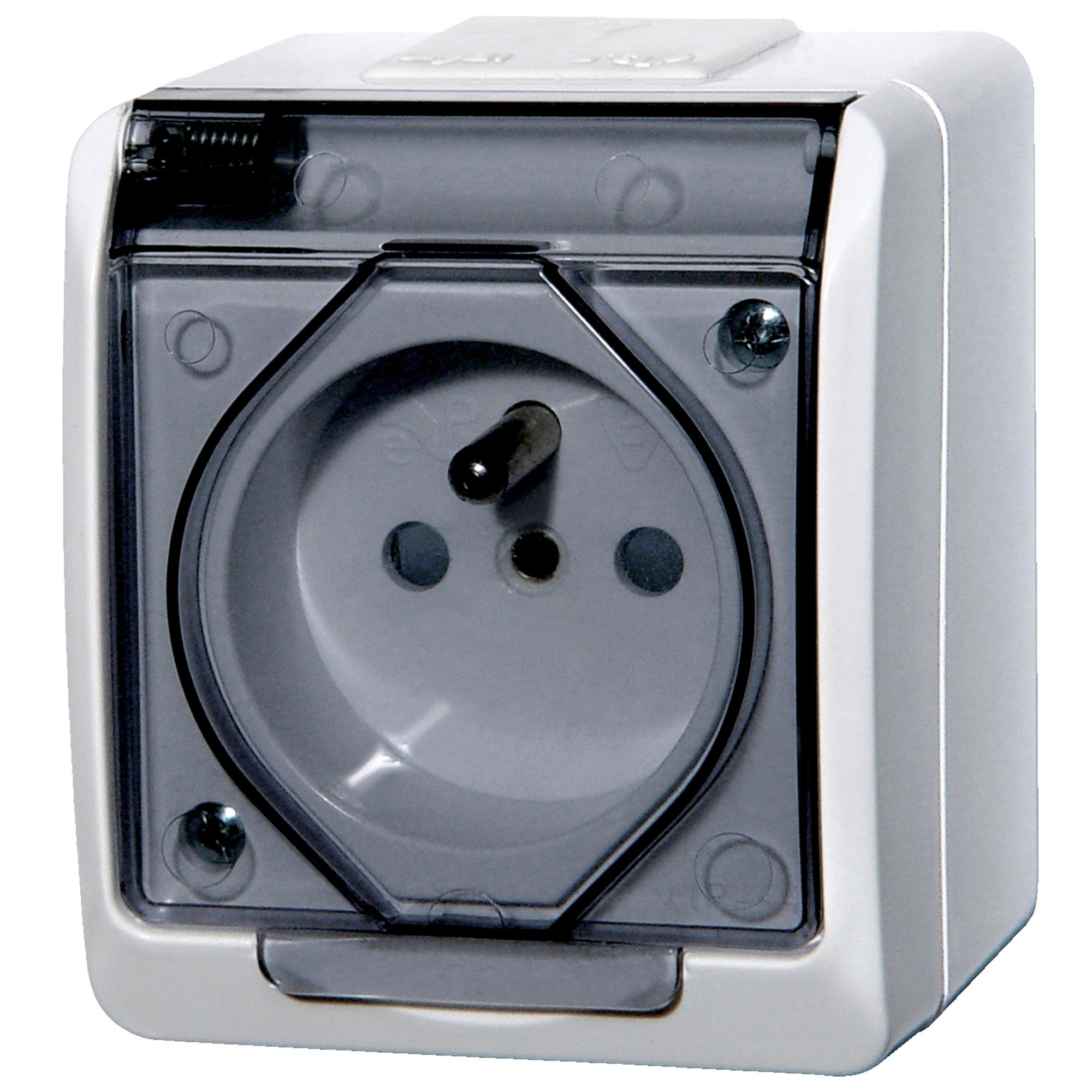 Elektroplast Hermes biały gniazdo pojedyncze z uziemieniem klapka przezroczysta IP44