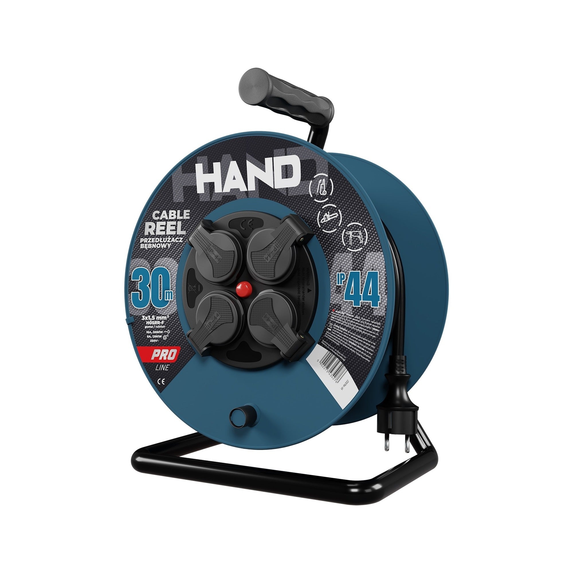 Przedłużacz bębnowy Hand 30m 3x1,5 guma 4x2P+Z IP44 1