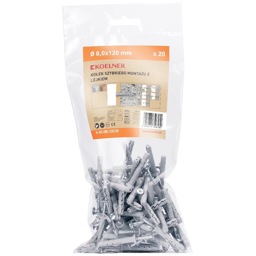 Kołek szybkiego montażu 8x120 mm lejek (20 szt.)  1