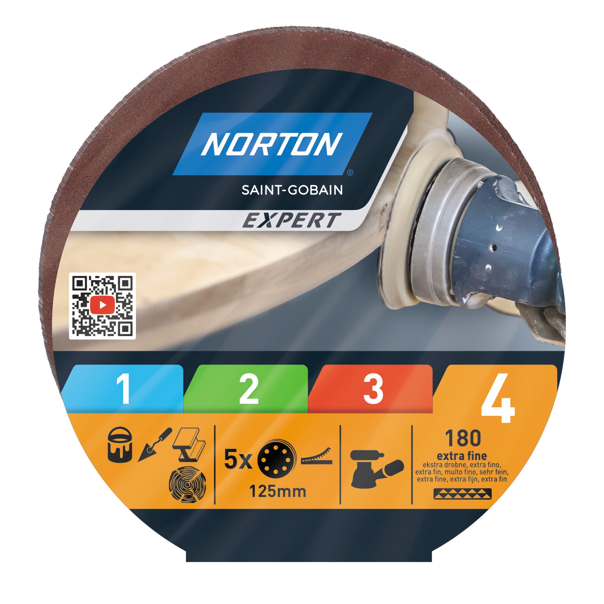 Krążek ścierny 125 mm 8 otworów P180, 5 szt.