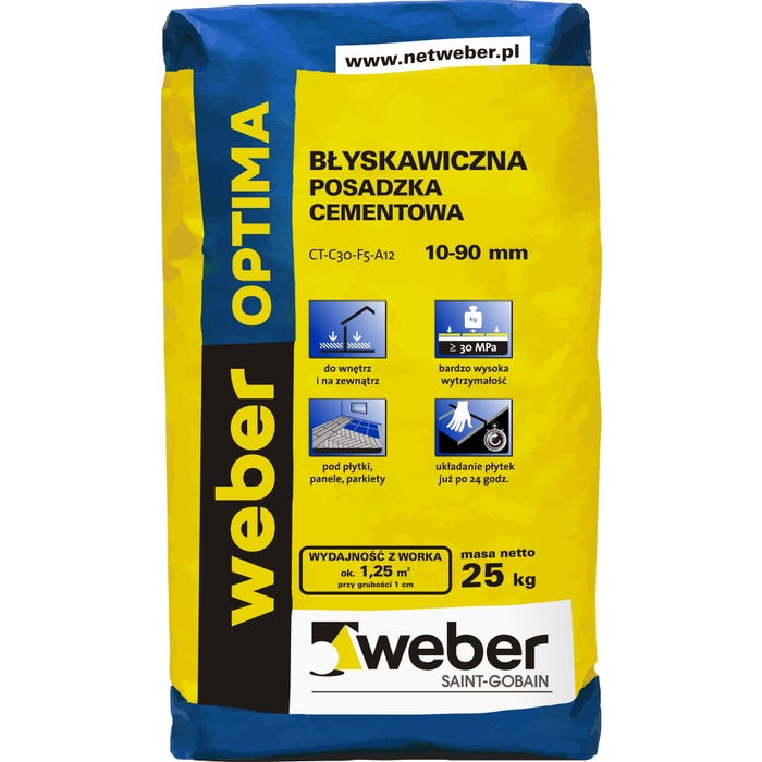Posadzka cementowa Weber Optima, CT-C30-F5-A12 25 kg, błyskawiczna, 10-90 mm
