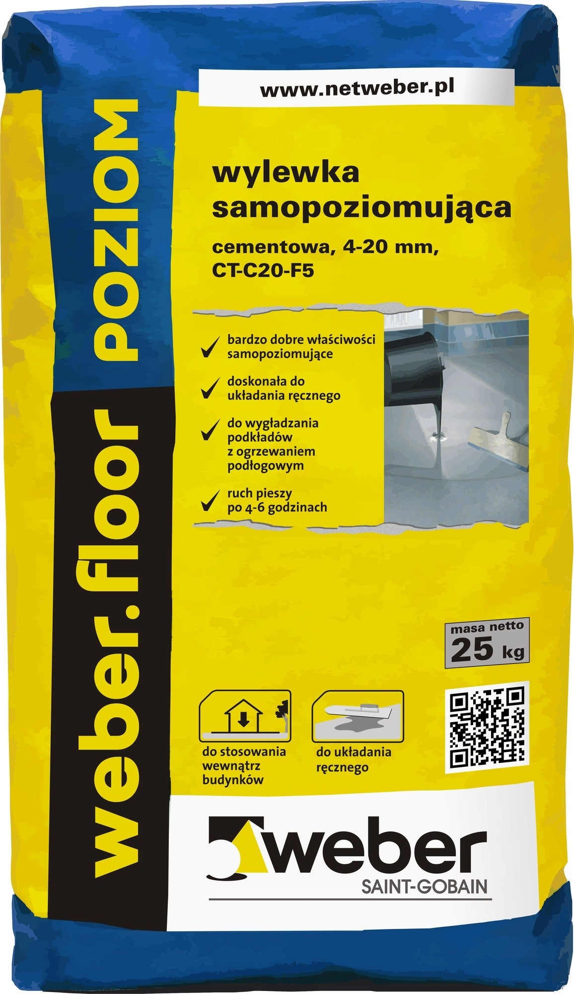 Wylewka samopoziomująca Weber.floor Poziom, CT-C20-F5 25 kg, szybka, 2-20 mm 0