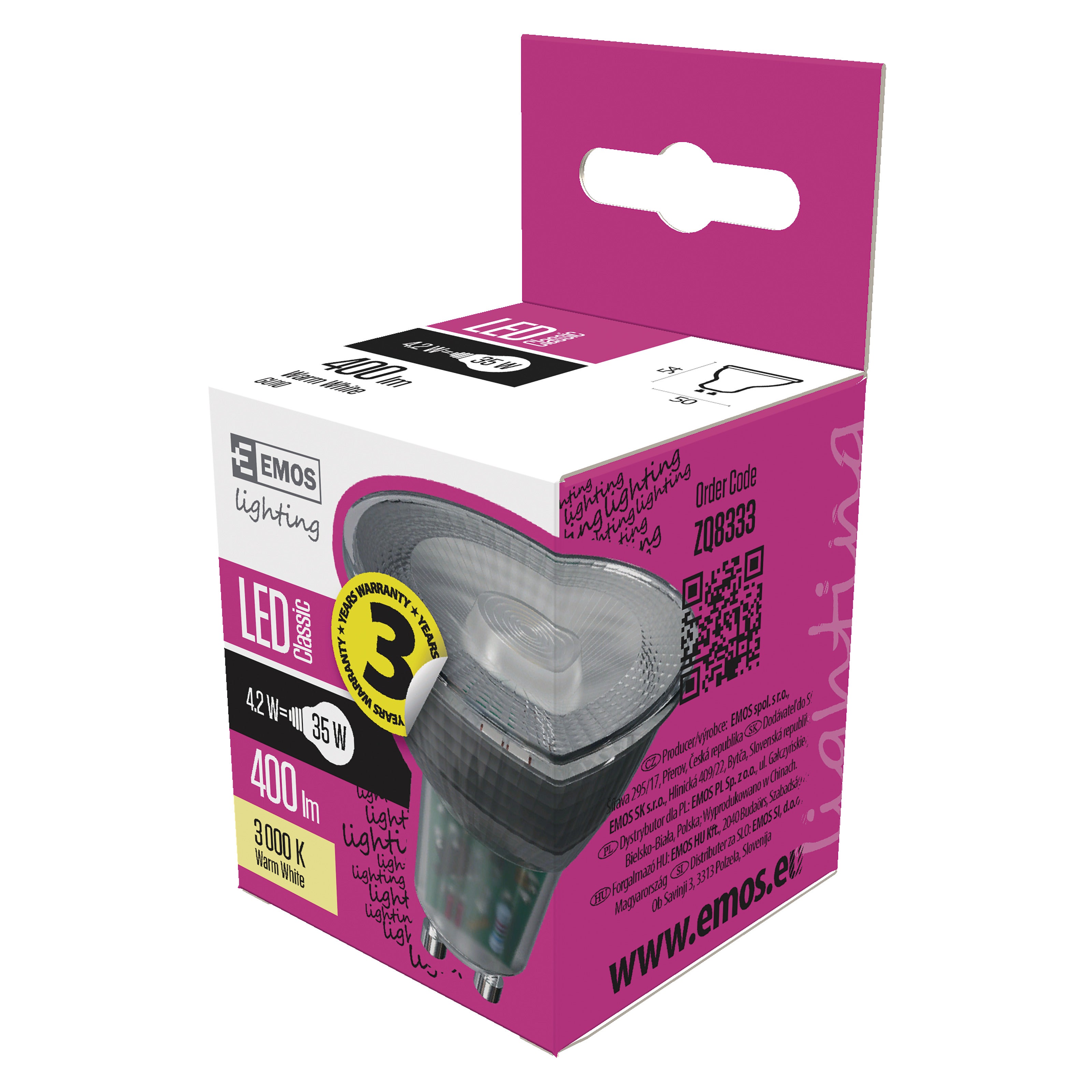 Żarówka LED GU10 4,2W 333lm 3000K szklana 4