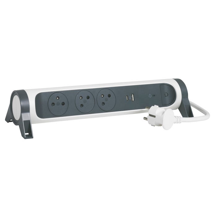 Przedłużacz z ochronnikiem 3x2P+Z+USB 1,5m biało/czarny Legrand