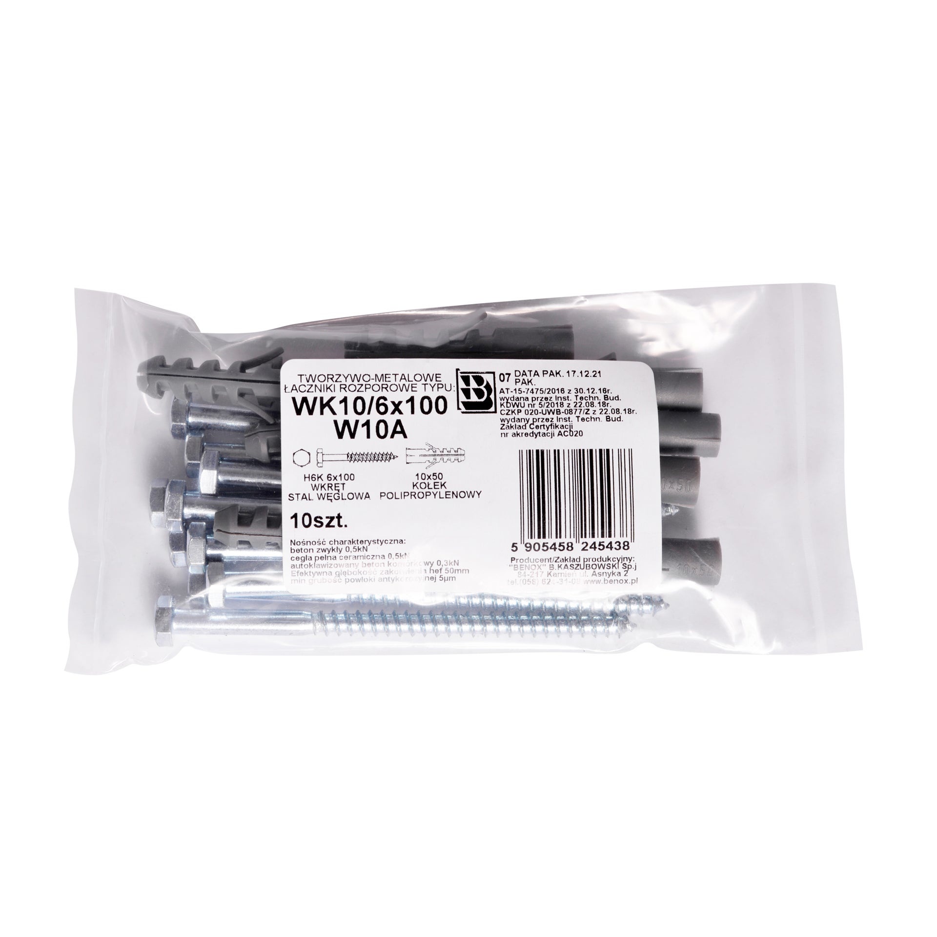 Kołek uniwersalny 10x50 mm z wkrętem kluczowym 6.0x100 mm 10 szt. 1