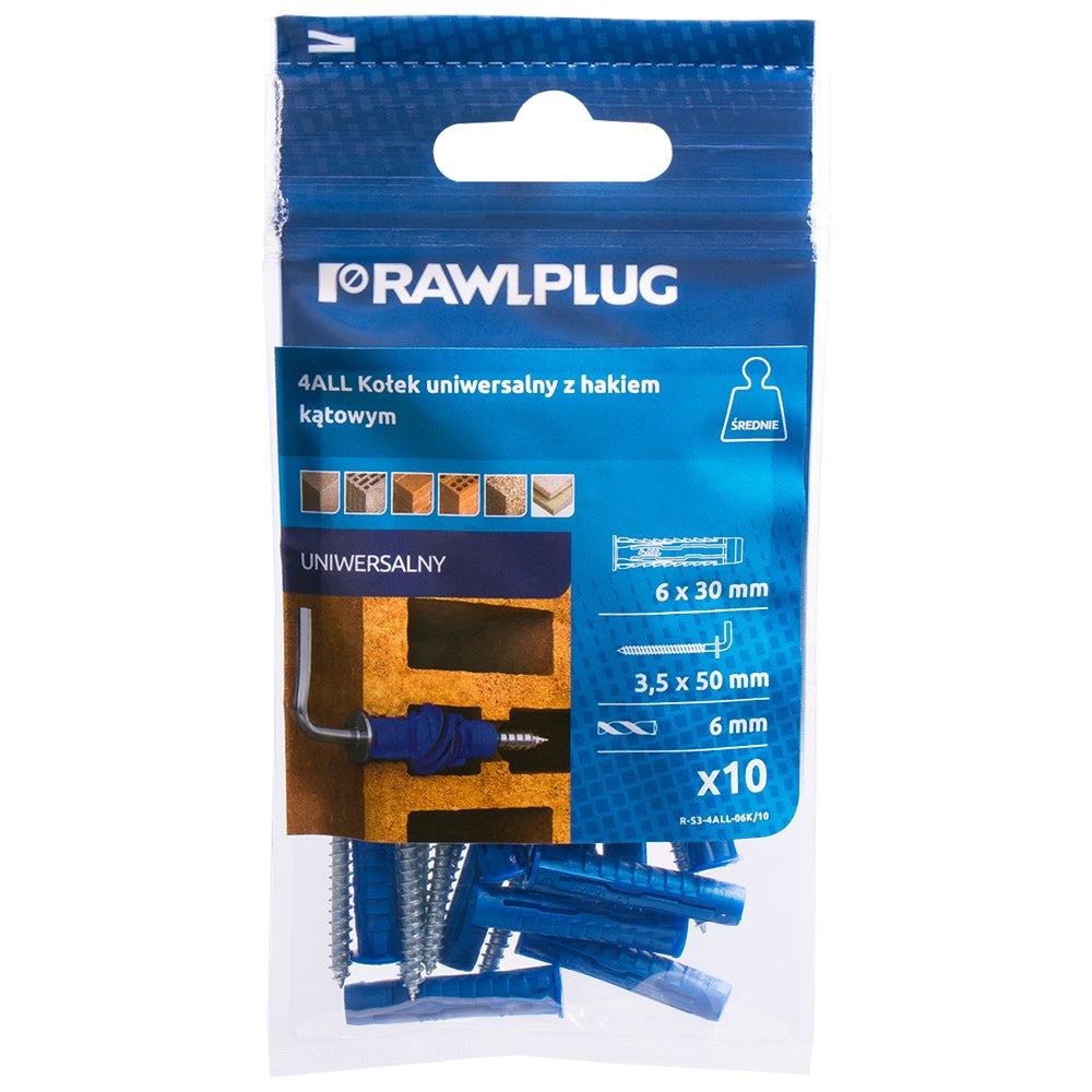 Kołek uniwersalny 6x30mm z hakiem kąt. (10 szt.)  1