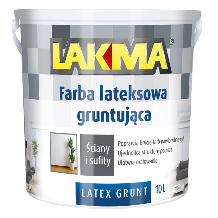 Farba lateksowa gruntująca Latex Grunt Lakma biała 10l