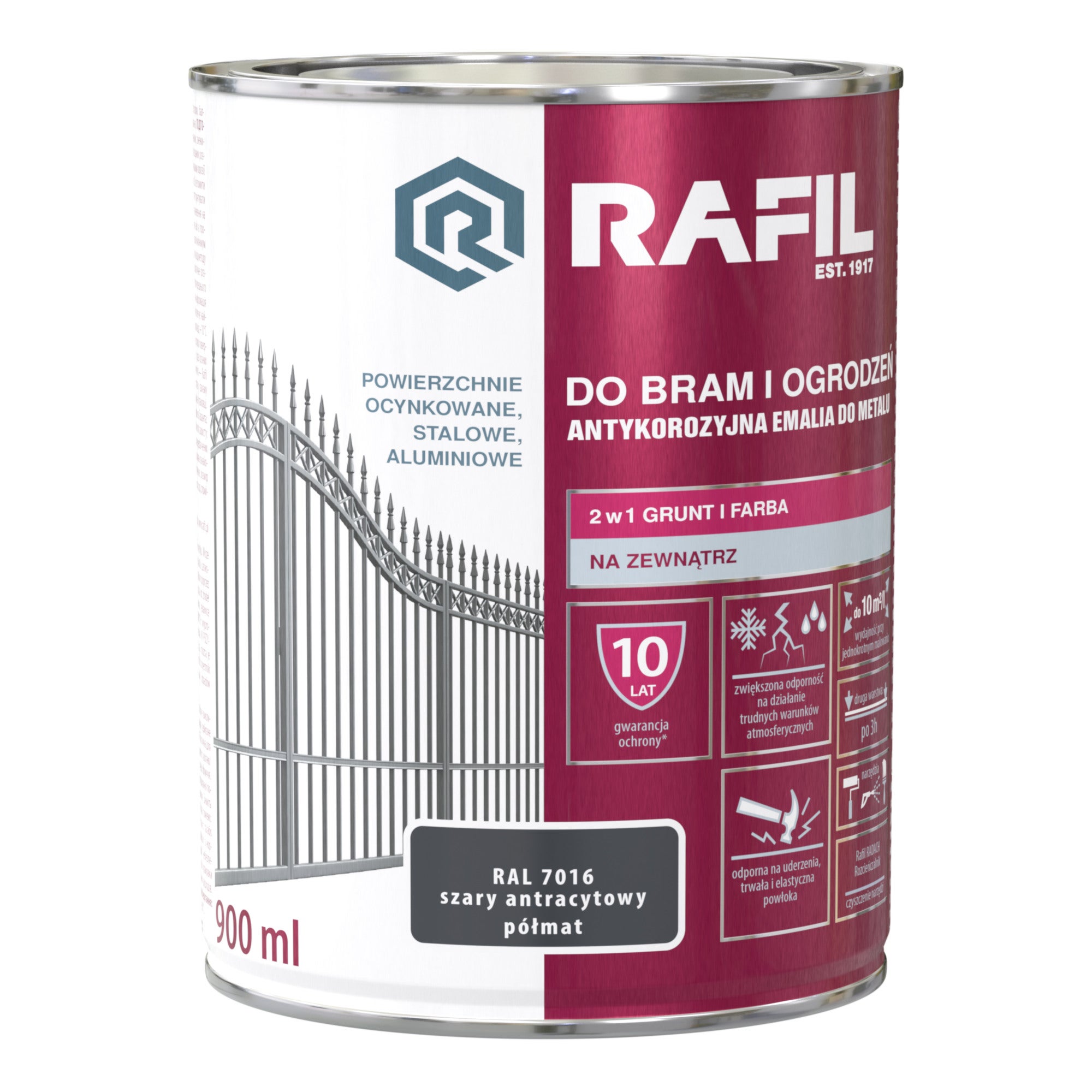 Emalia do bram i ogrodzeń Rafil szary 0,9L 0