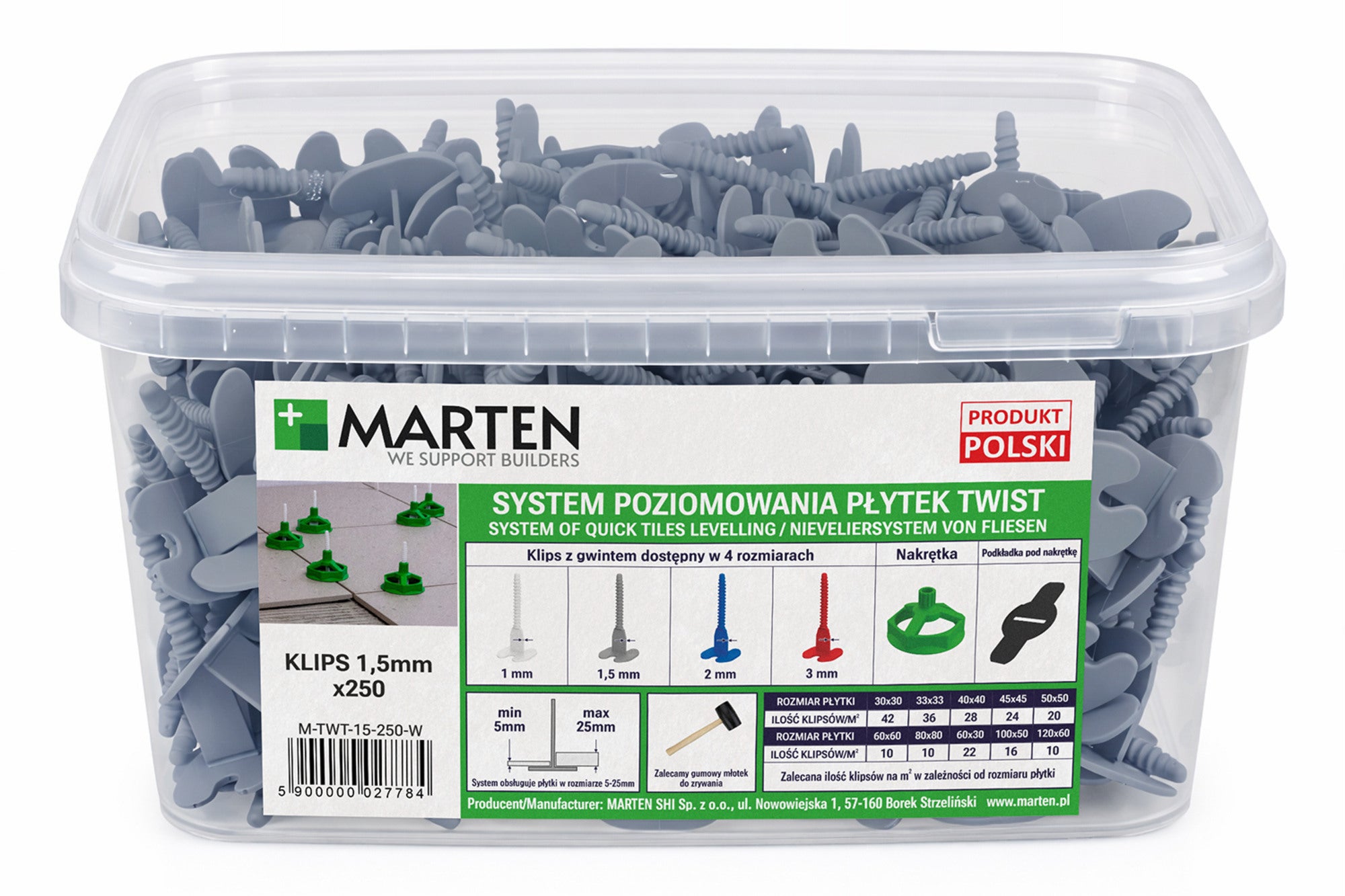 Marten system poziomowania Twist Gwint 2 mm 250 sztuk