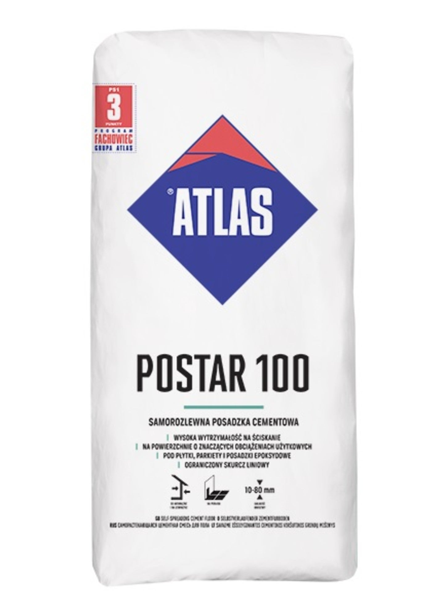 Posadzka cementowa Atlas Postar 100, CT-C50-F7-A15 25 kg, 10-80 mm 0