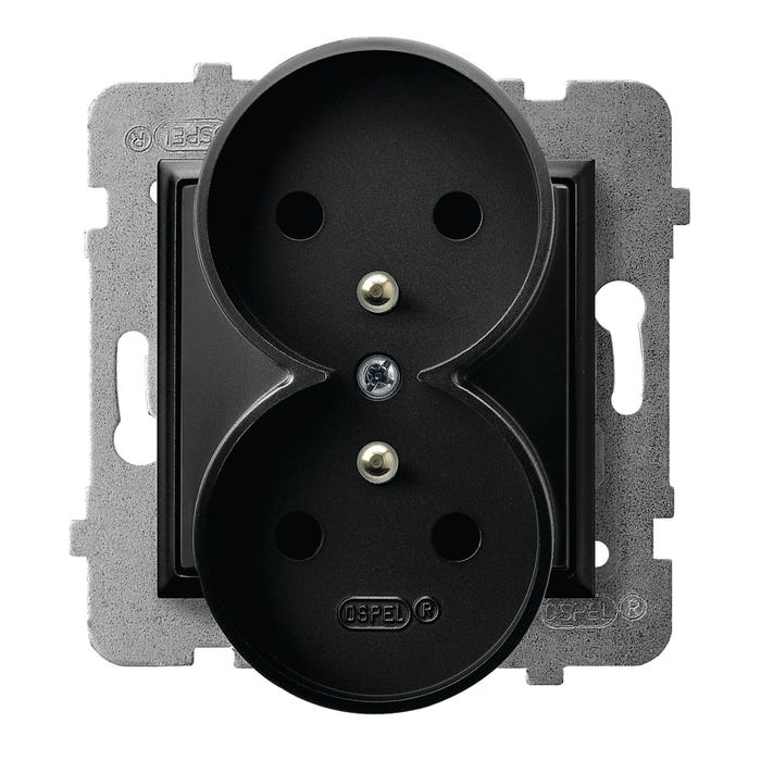 Ospel Aria czarny gniazdo podwójne z uziemieniem