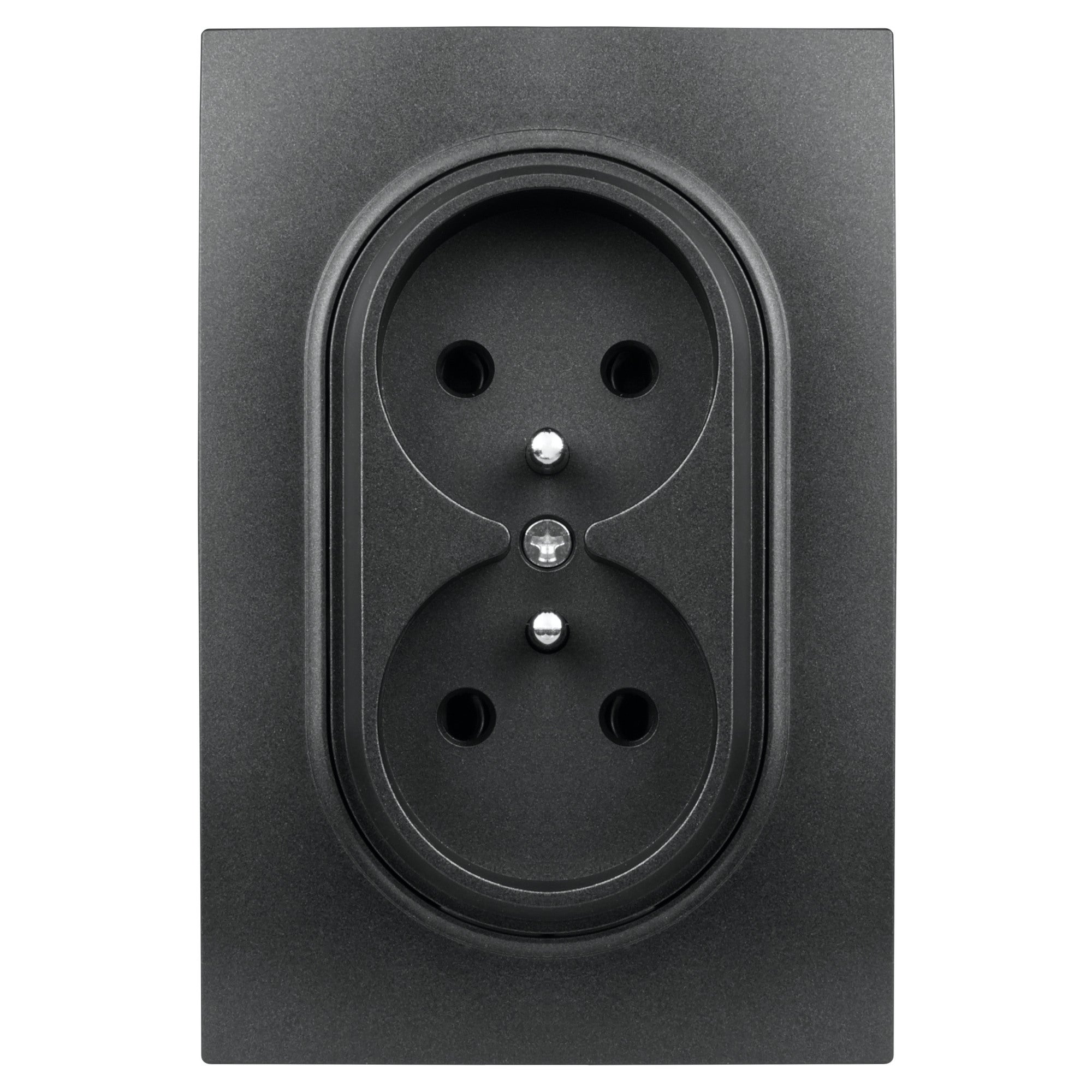 Oval czarny gniazdo podwójne z uziemieniem z ramką