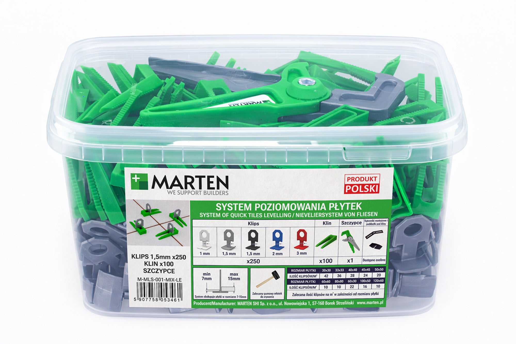 System poziomujący zestaw startowy: klipsy 1.5 mm + kliny + szczypce