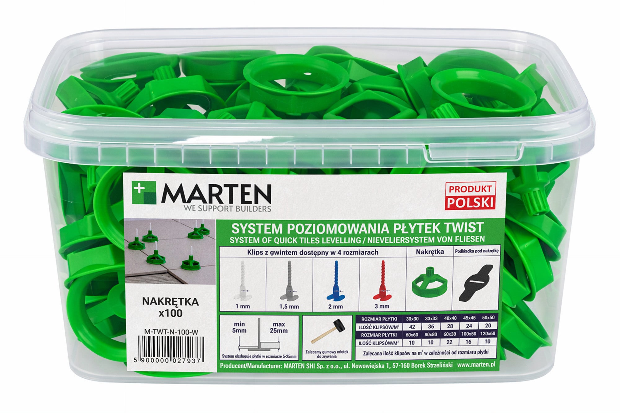 Marten system poziomowania Twist nakrętka 100 sztuk