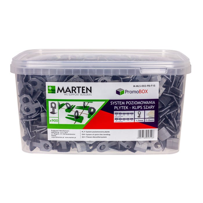 System poziomowania: klipsy szare 1.5mm 900 szt.