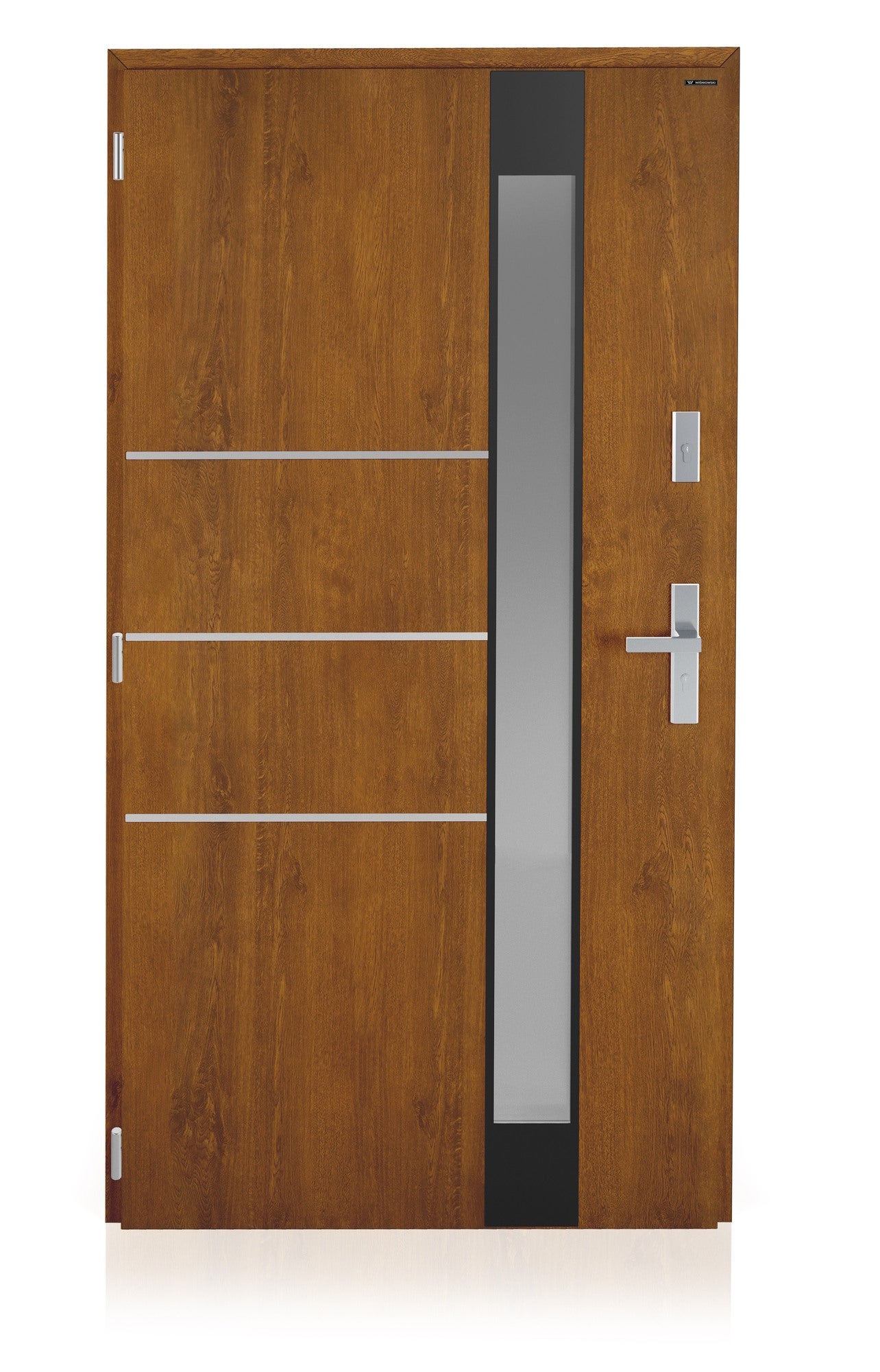 Drzwi zewnętrzne Nex Vitre szyba stopsol złoty dąb 90 lewe