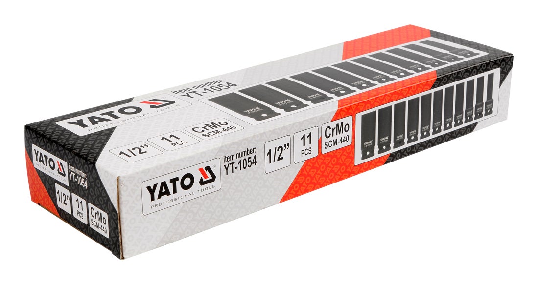 Nasadki udarowe długie 1/2" 10-24 mm, 11 szt. 1