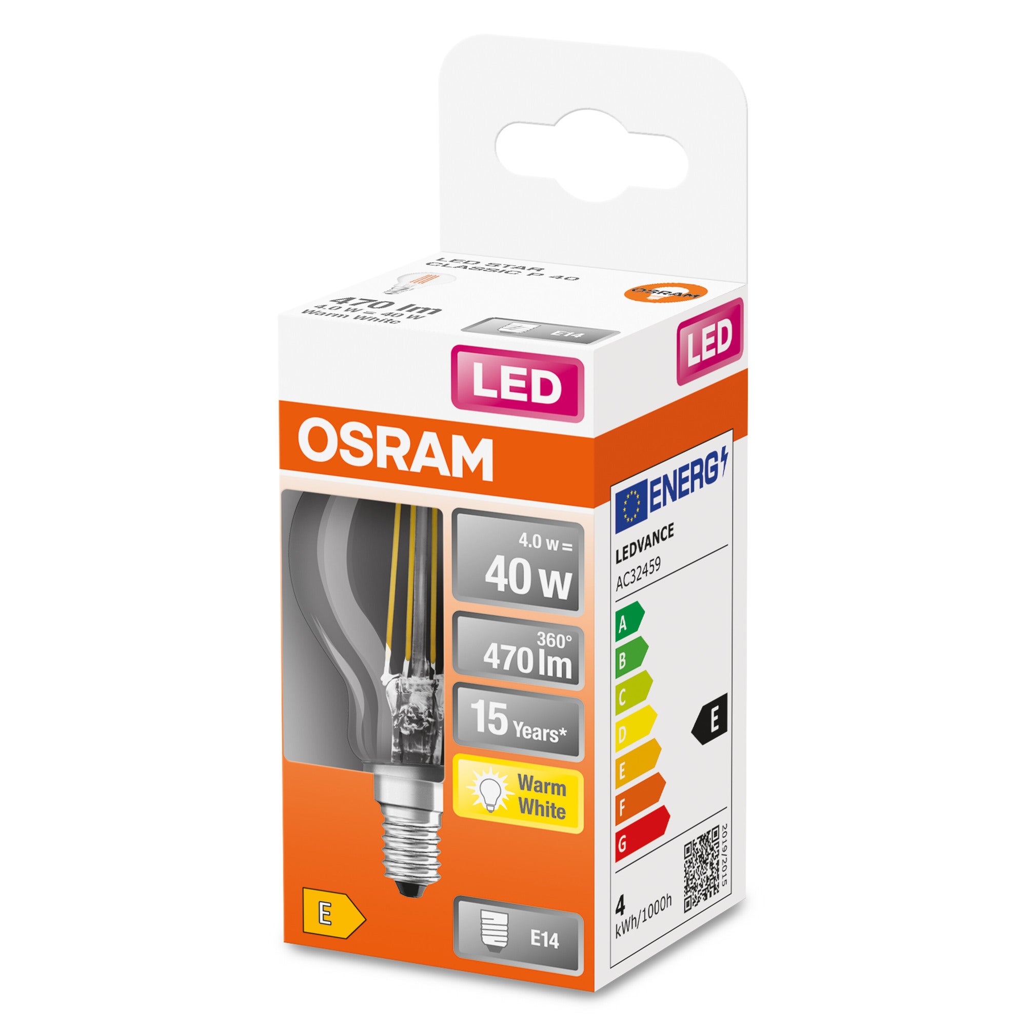 Żarówka LED typu filament E14, kulka, 4W, 470Lm, 2700K, OSRAM
