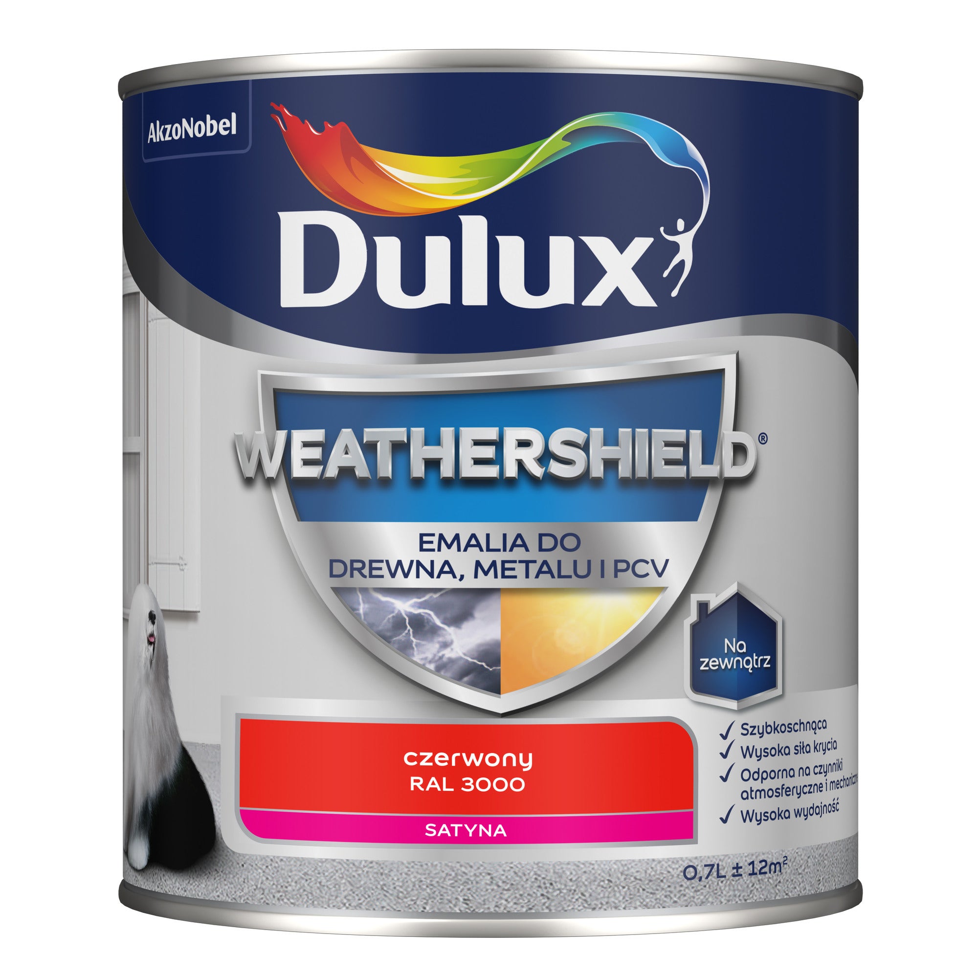 Dulux Weathershield Emalia do drewna, metalu i PCV RAL 3000 czerwony 0,7l