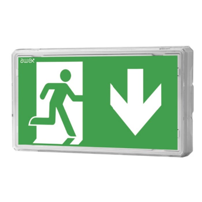 Oprawa awaryjna EXIT S ECO LED IP65 1W 1h jednozadaniowa natynkowa przycisk testu biała AWEX