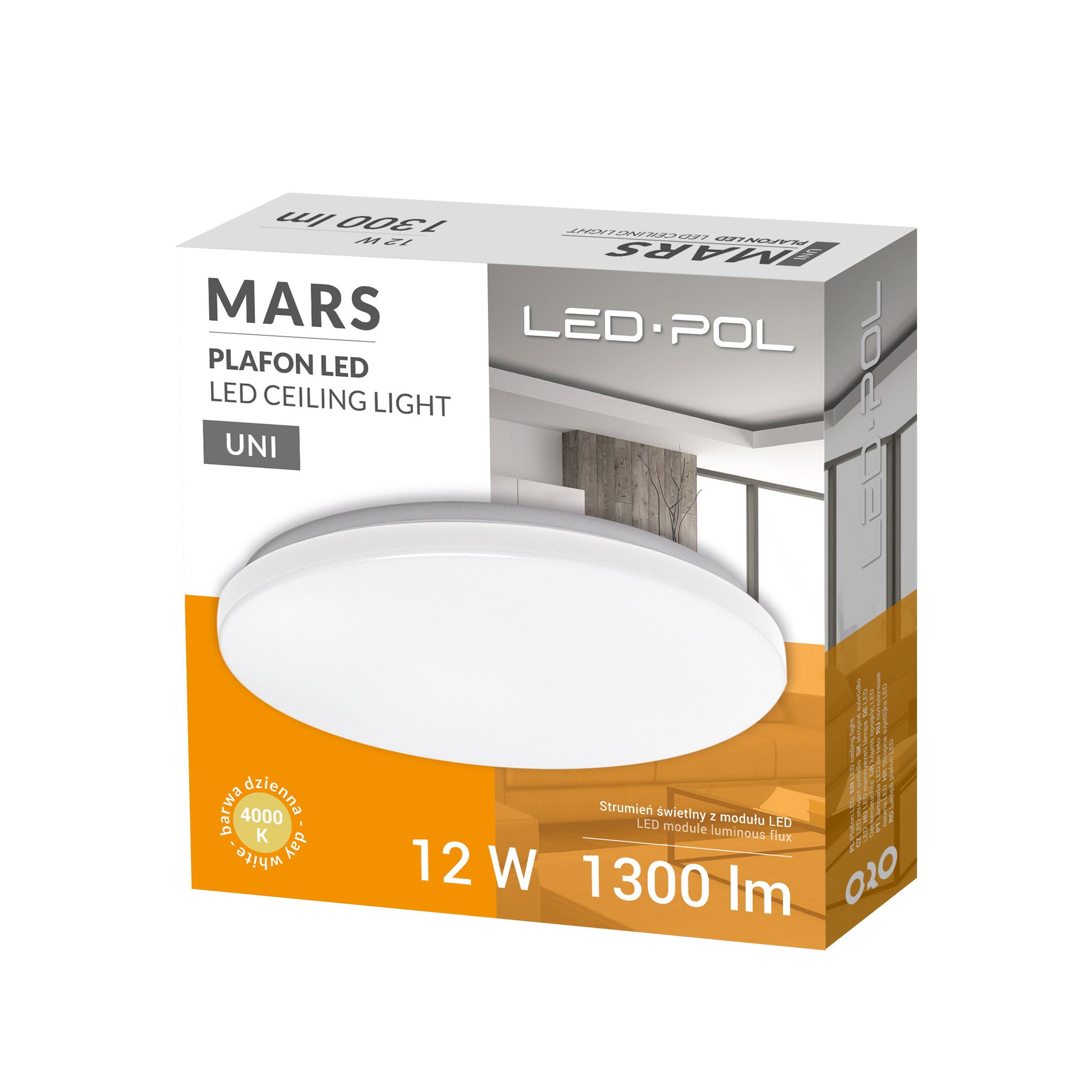 Plafon LED okrągły, 12W, IP20, 4000K, średnica 26cm, strumień użyteczny 840Lm 4