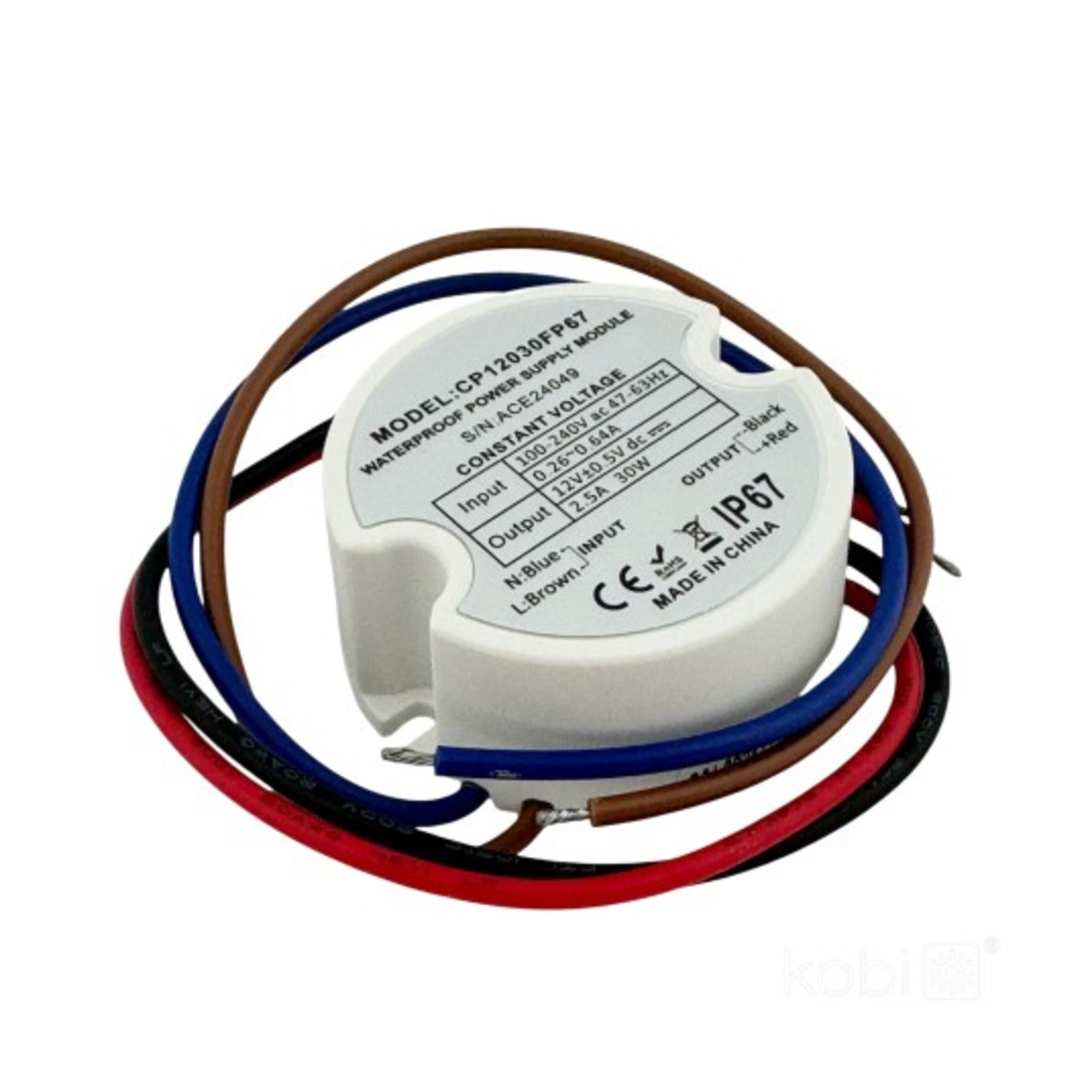 Zasilacz do taśm LED 30W 12V IP67 po puszki fi 60 mm