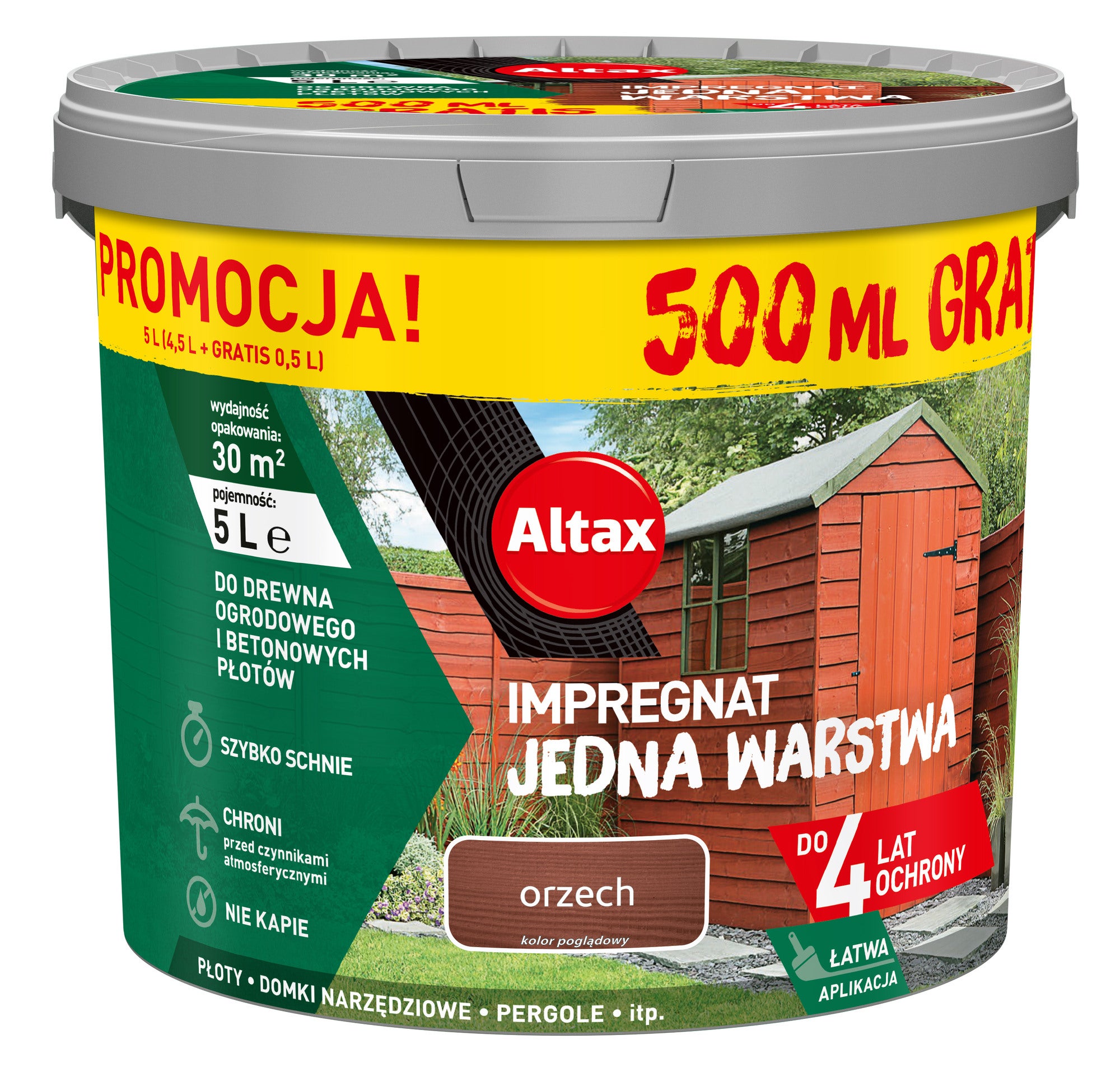 Impregnat do drewna ogrodowego Altax Jedna Warstwa Orzech 4,5l+0,5l