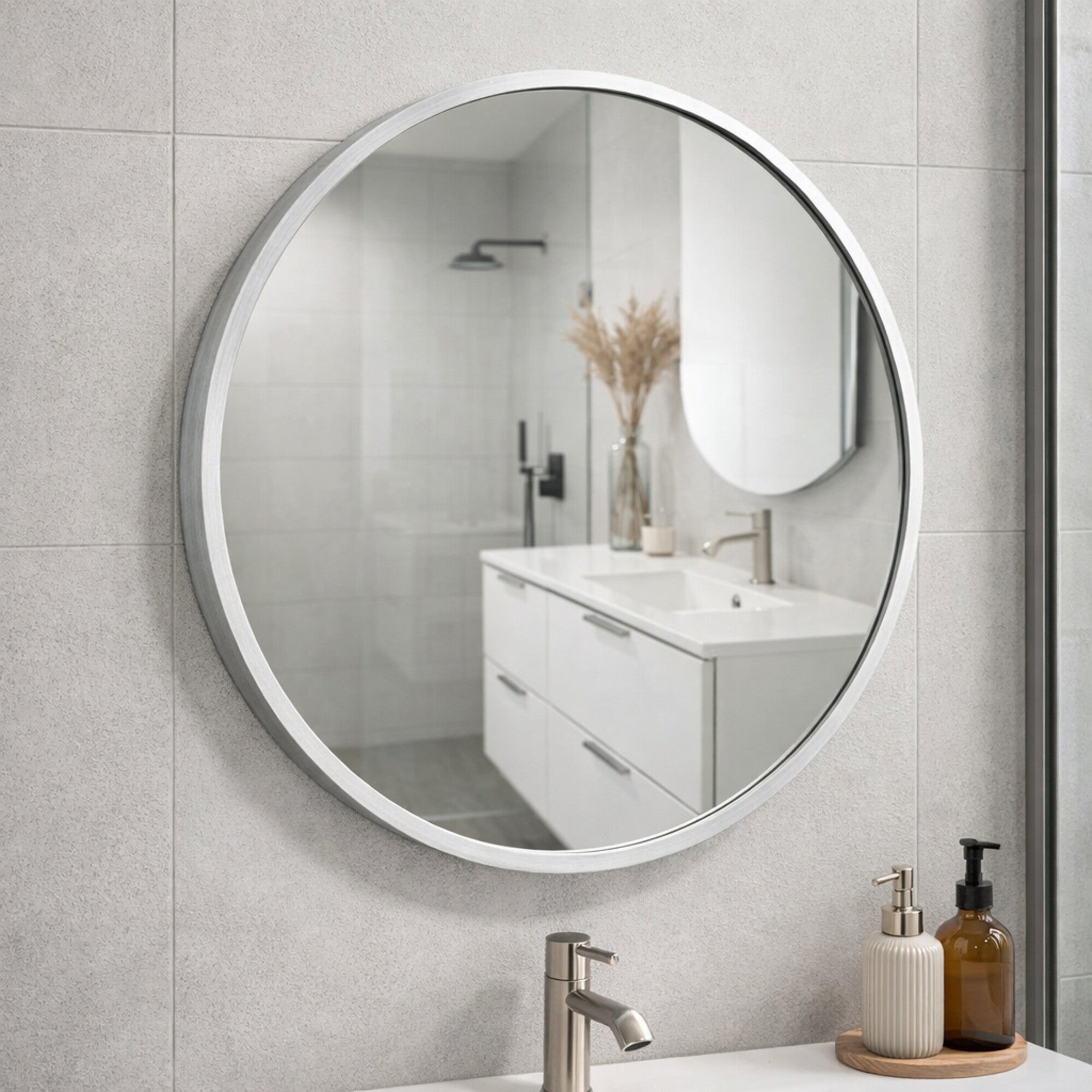 Lustro okrągłe 70 cm z ramą srebrną 1