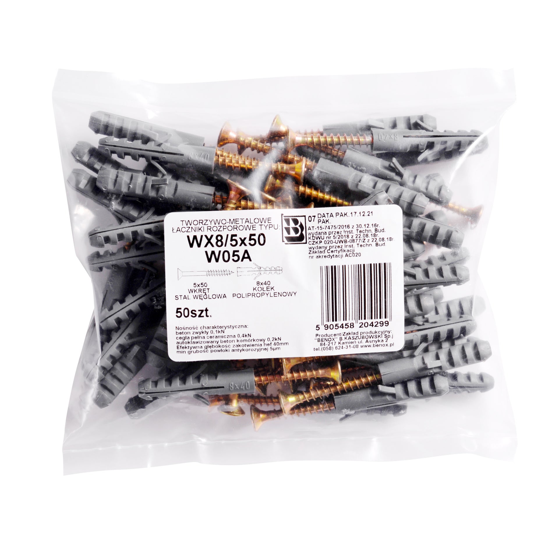 Kołek rozporowy 8x40 mm z wkrętem 5.0x50 mm (50 szt.) 1