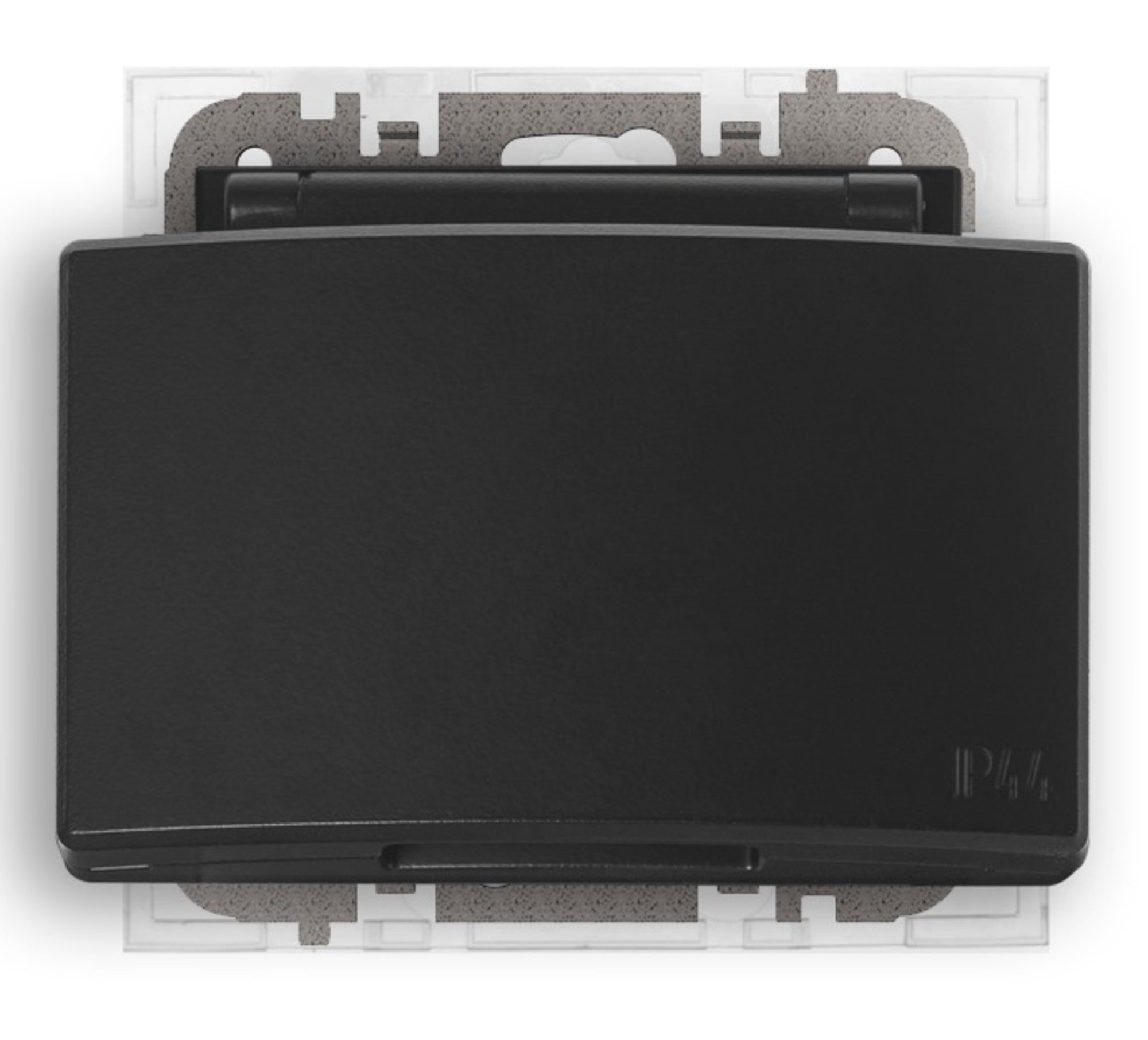 Santra czarny gniazdo podwójne z uziemieniem IP44 z ramką