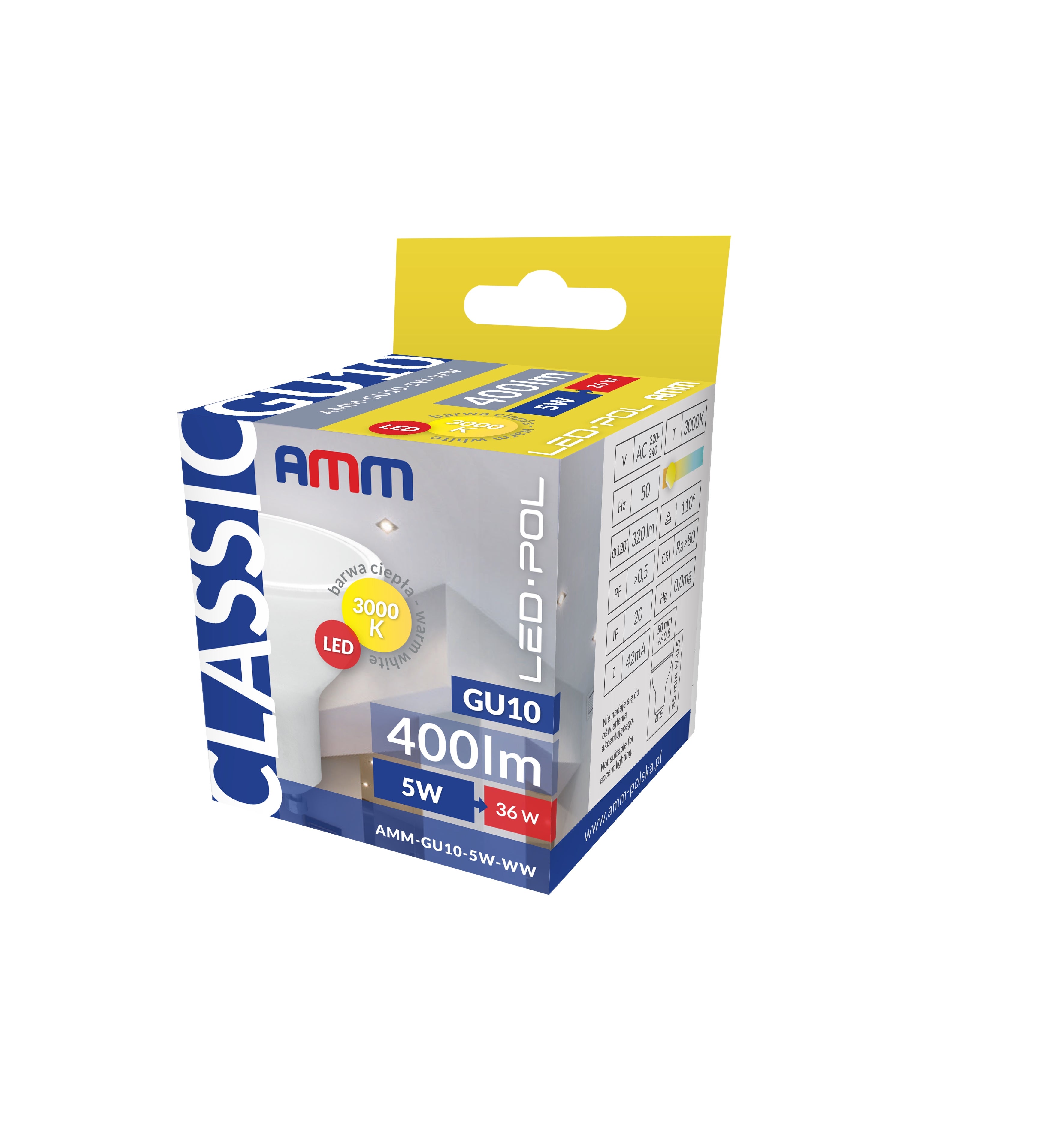 Żarówka LED GU10 5W 400lm 3000K 2