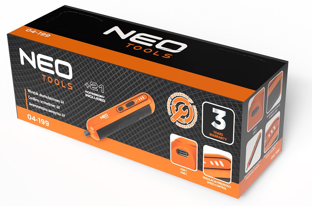 Wkrętak akumulatorowy 4V, Li-Ion, USB-C, NEO 04-199 2