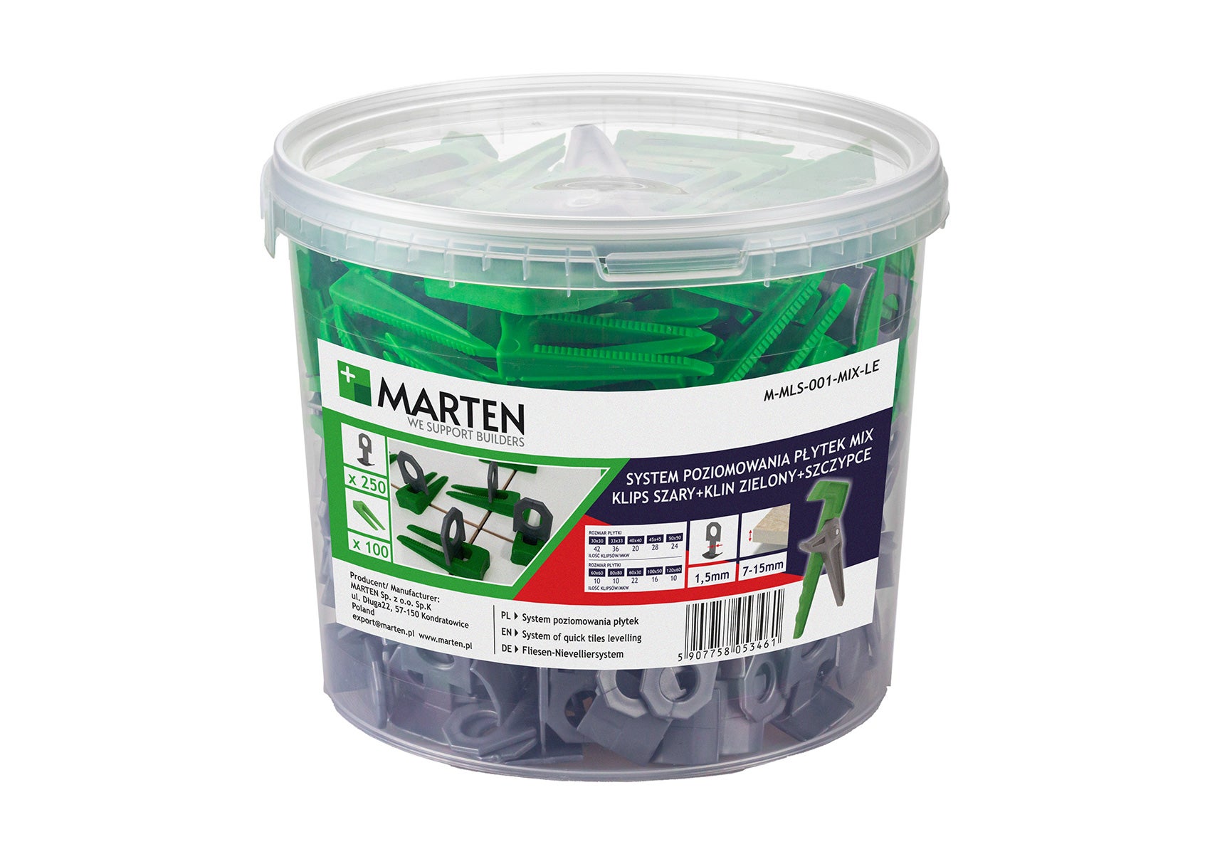 System poziomujący zestaw startowy: klipsy 1.5 mm + kliny + szczypce 1