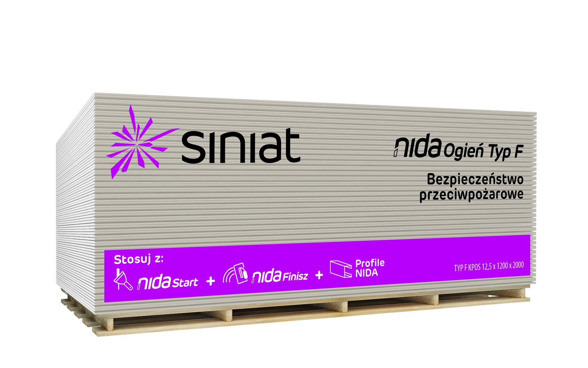Płyta gipsowo-kartonowa ogniotrwała Siniat Nida Ogień 1200x2600x12,5 mm GKF typ F 0